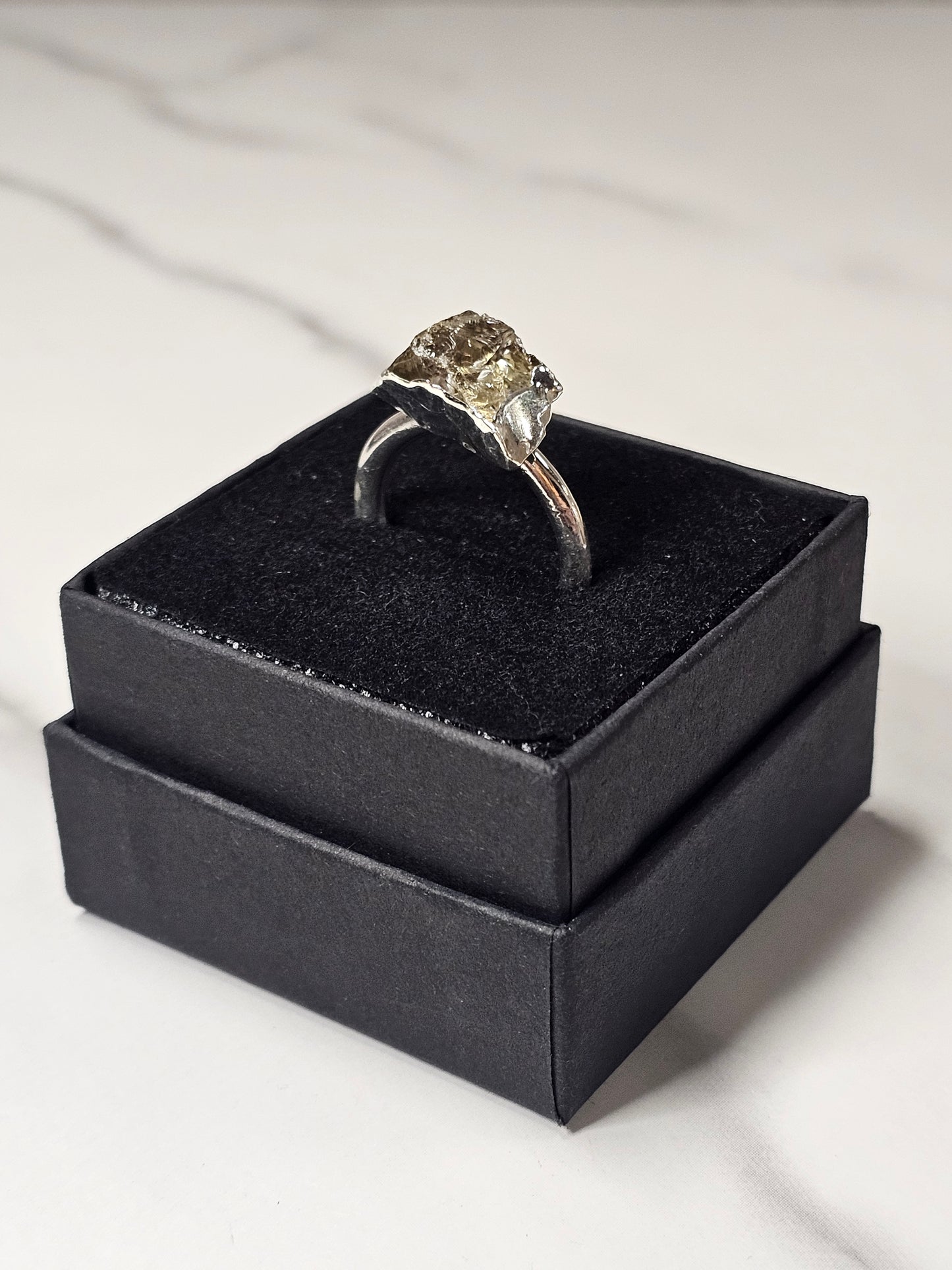 Rough Smokey Quartz Silver Plated Ring Size 7.25
