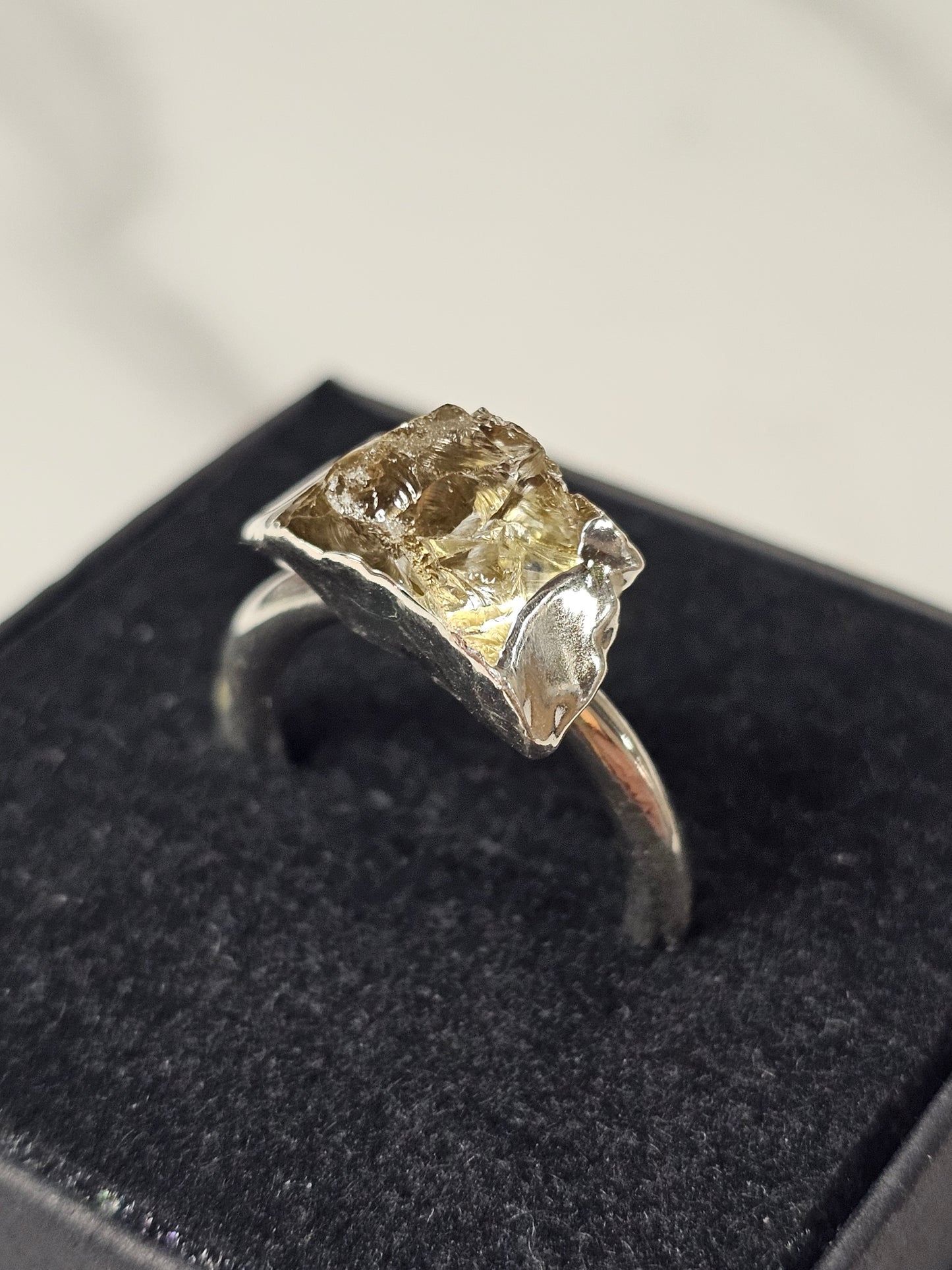 Rough Smokey Quartz Silver Plated Ring Size 7.25