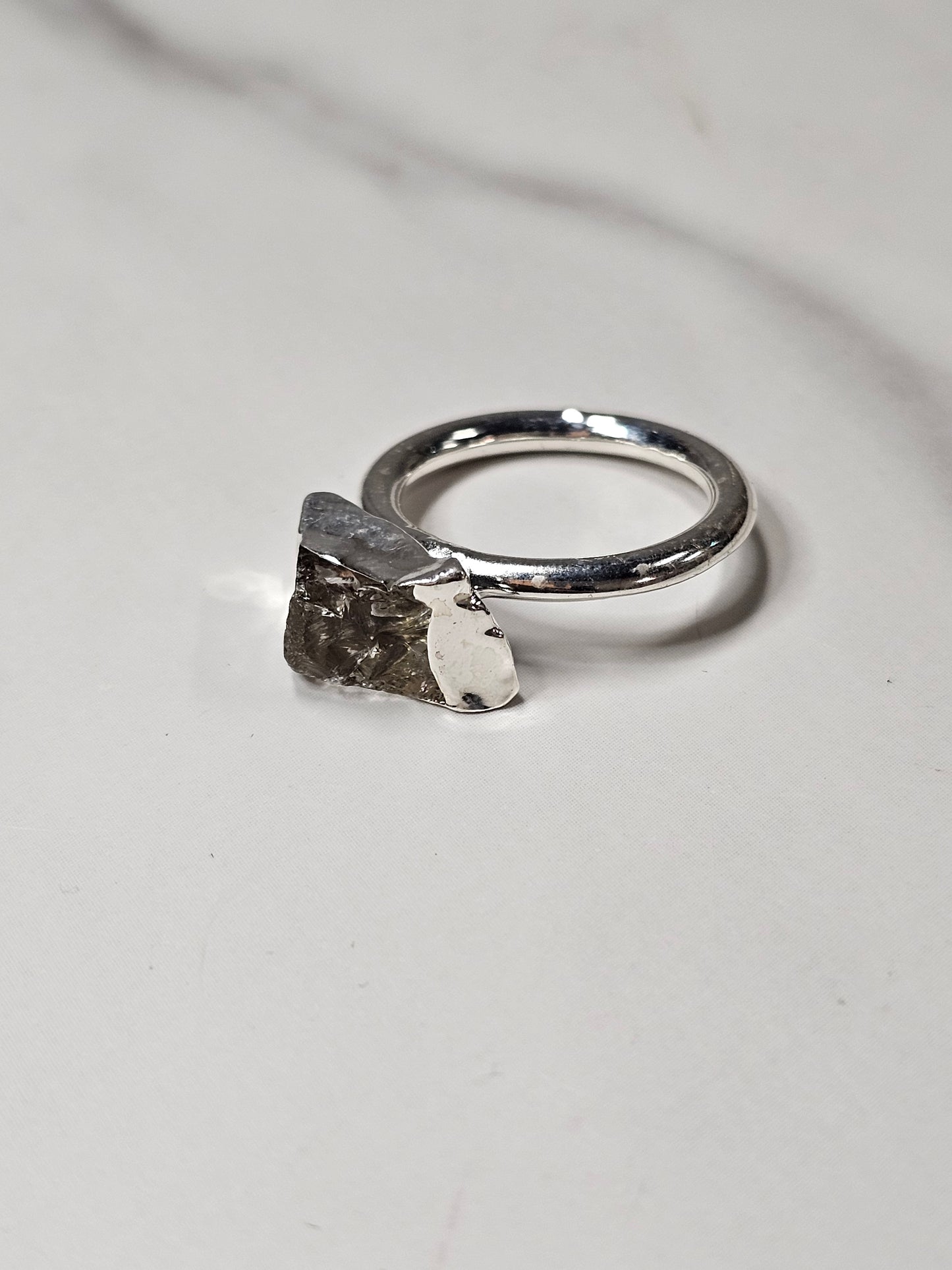 Rough Smokey Quartz Silver Plated Ring Size 7.25
