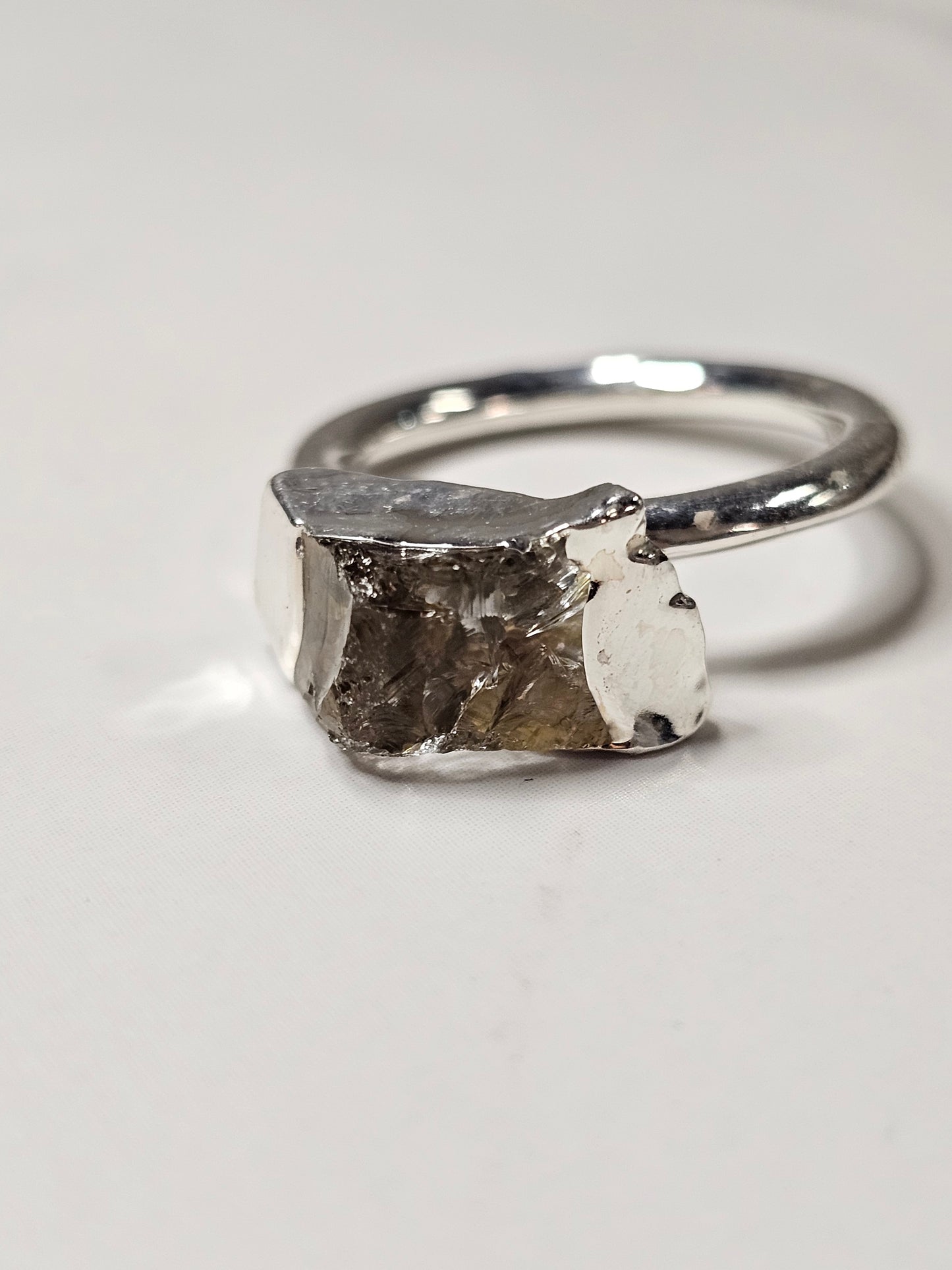 Rough Smokey Quartz Silver Plated Ring Size 7.25