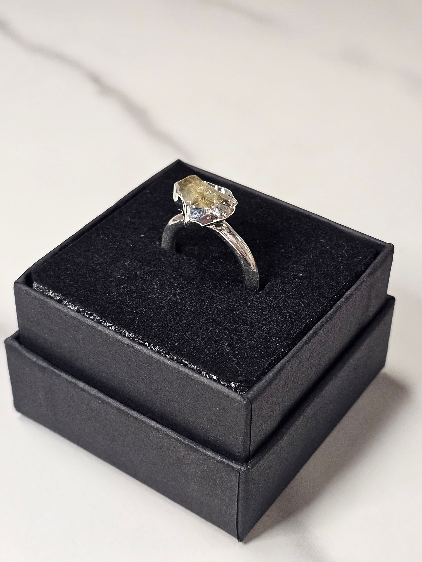 Rough Smokey Quartz Silver Plated Ring Size 4
