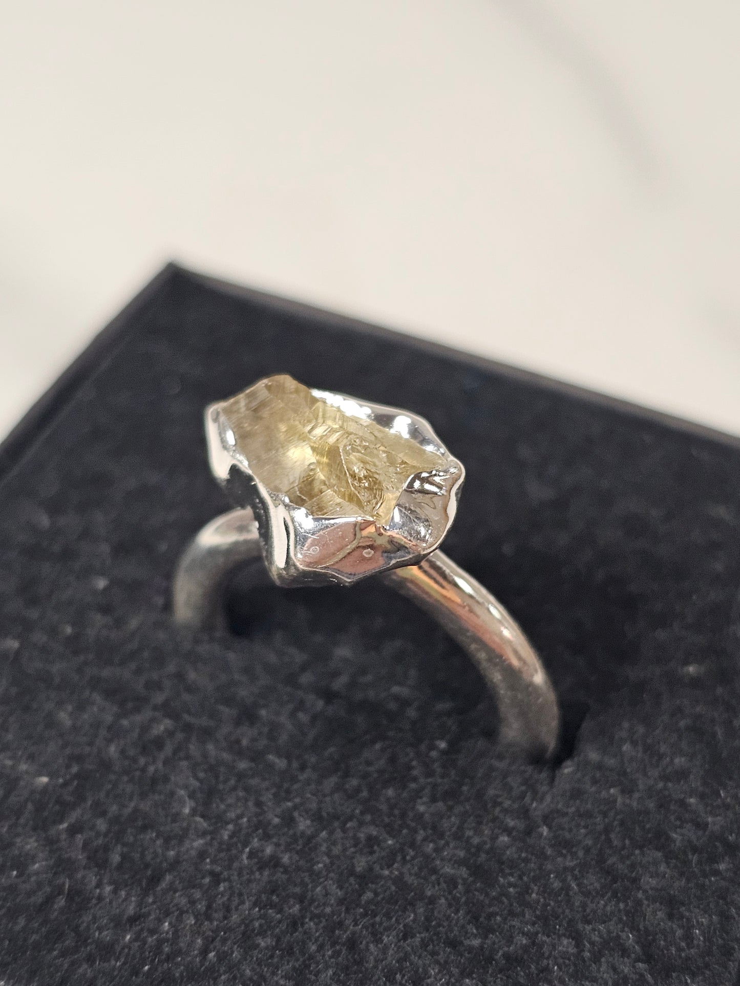Rough Smokey Quartz Silver Plated Ring Size 4