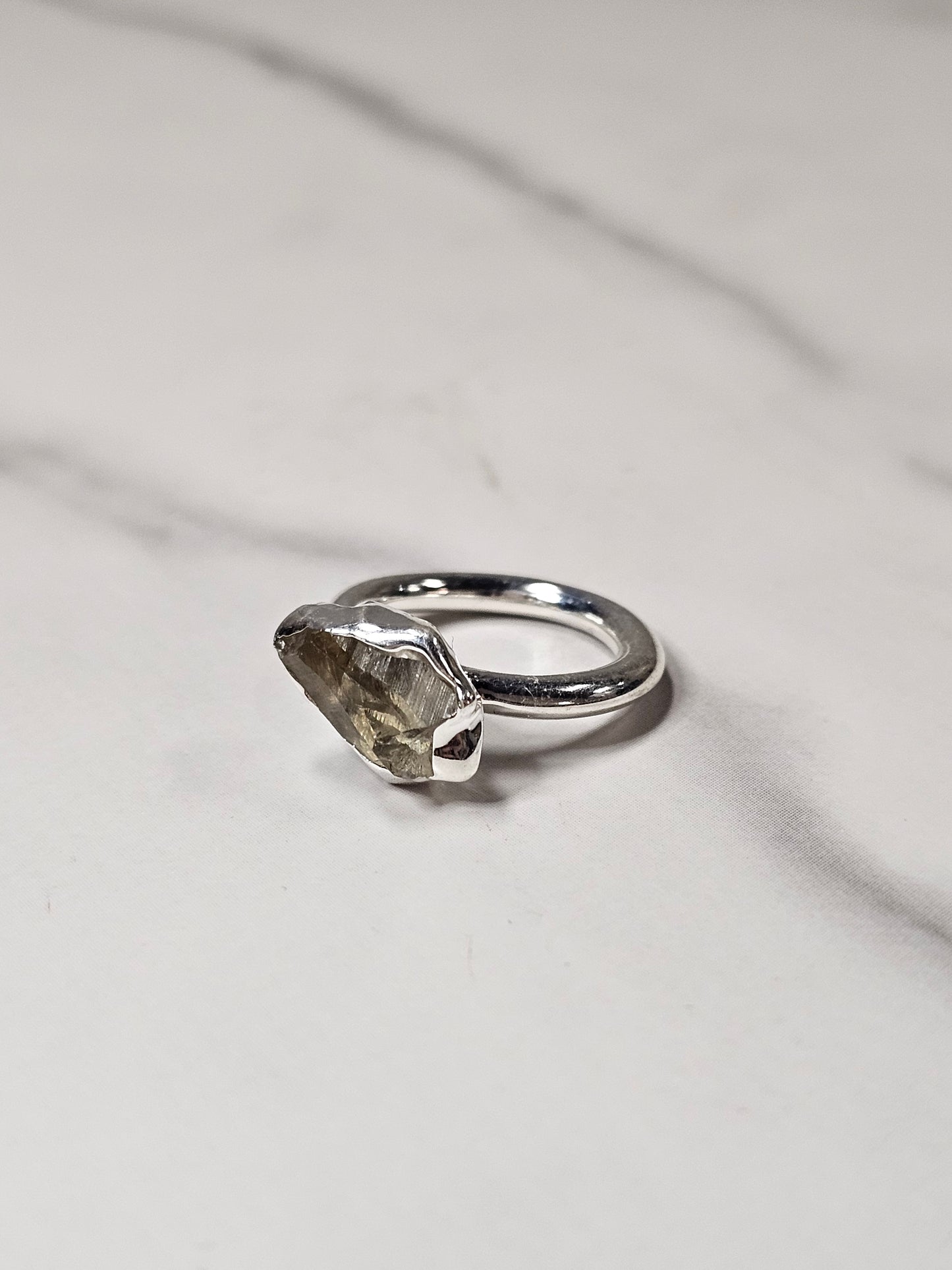 Rough Smokey Quartz Silver Plated Ring Size 4