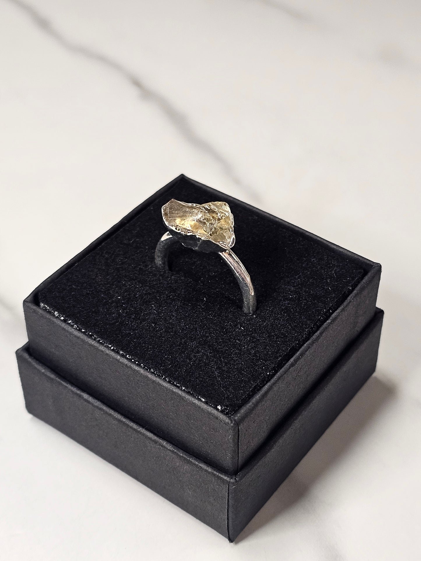 Rough Smokey Quartz Silver Plated Ring Size 7.5