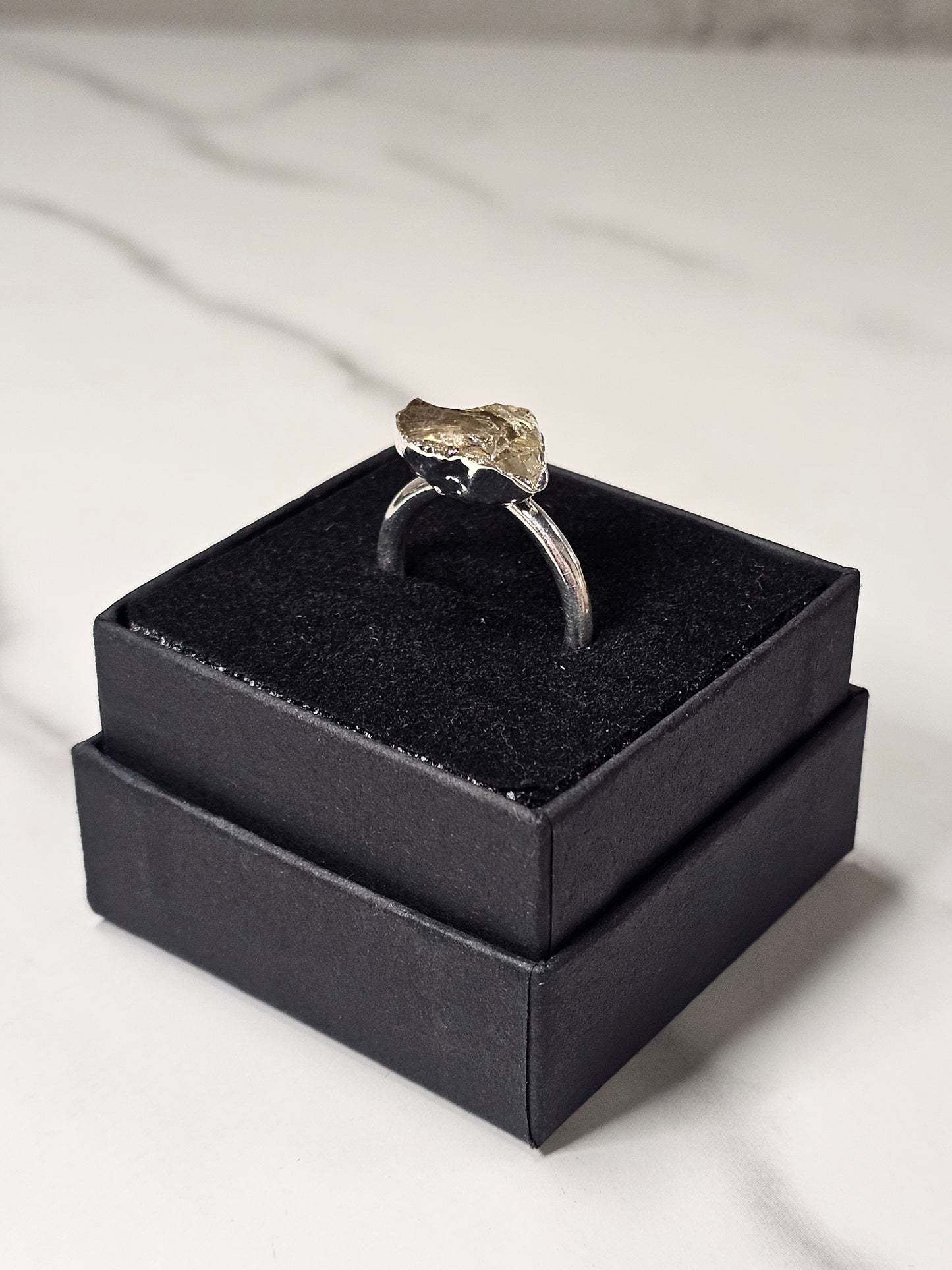 Rough Smokey Quartz Silver Plated Ring Size 7.5