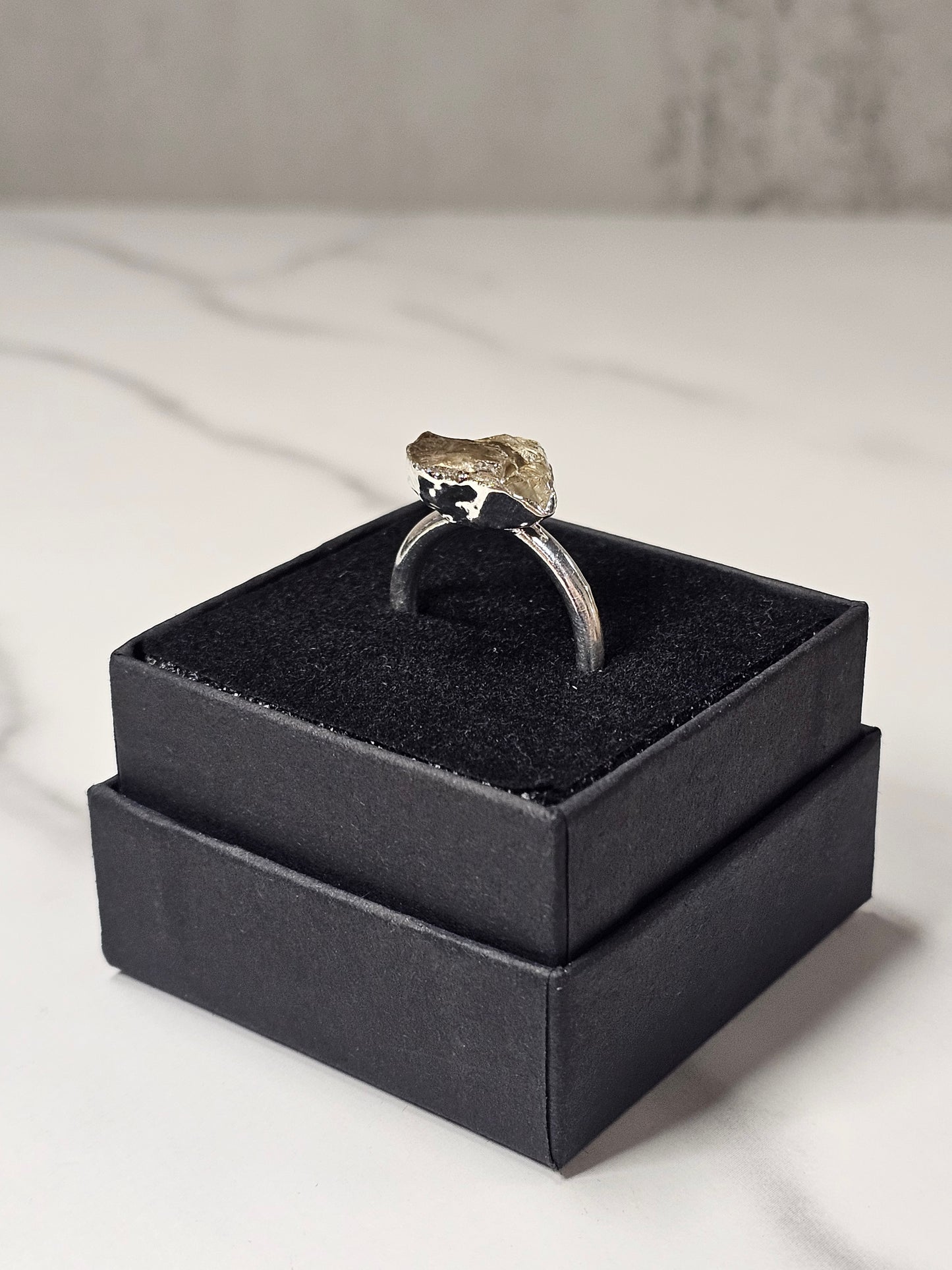 Rough Smokey Quartz Silver Plated Ring Size 7.5