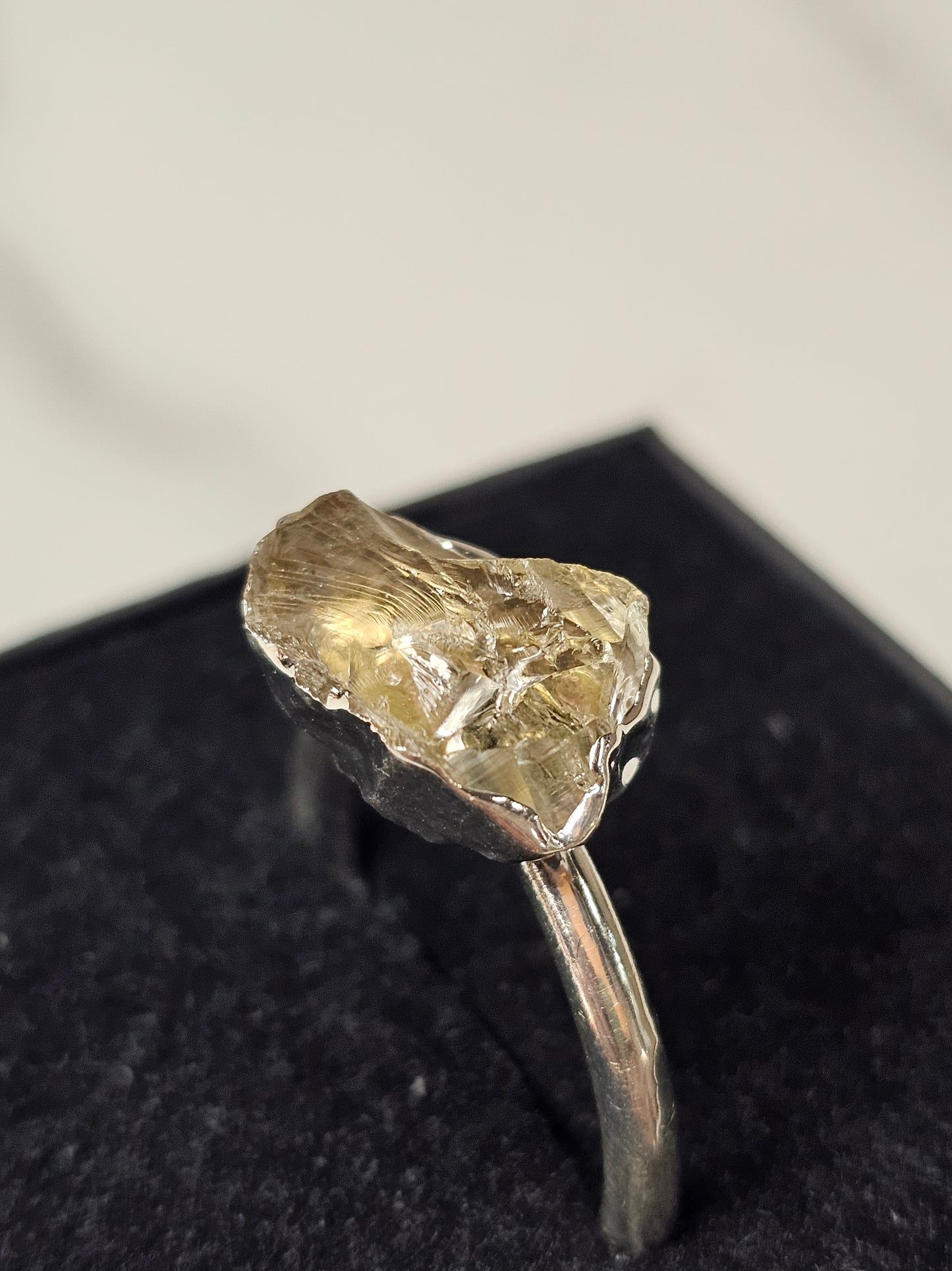 Rough Smokey Quartz Silver Plated Ring Size 7.5