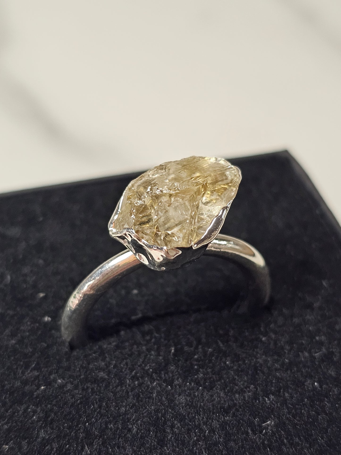 Rough Smokey Quartz Silver Plated Ring Size 7.5