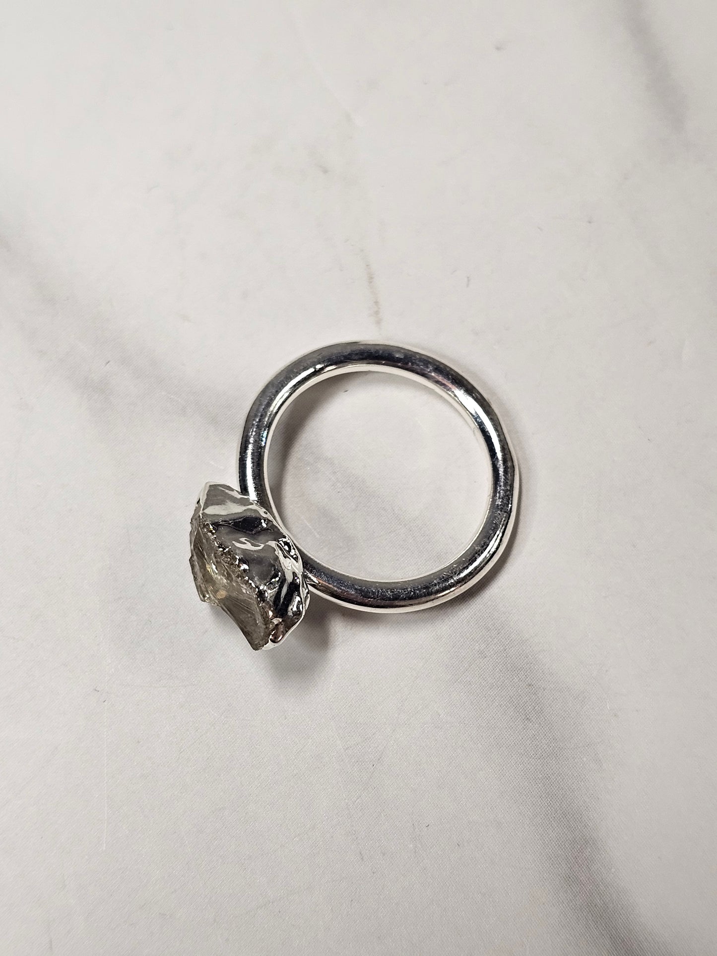 Rough Smokey Quartz Silver Plated Ring Size 7.5