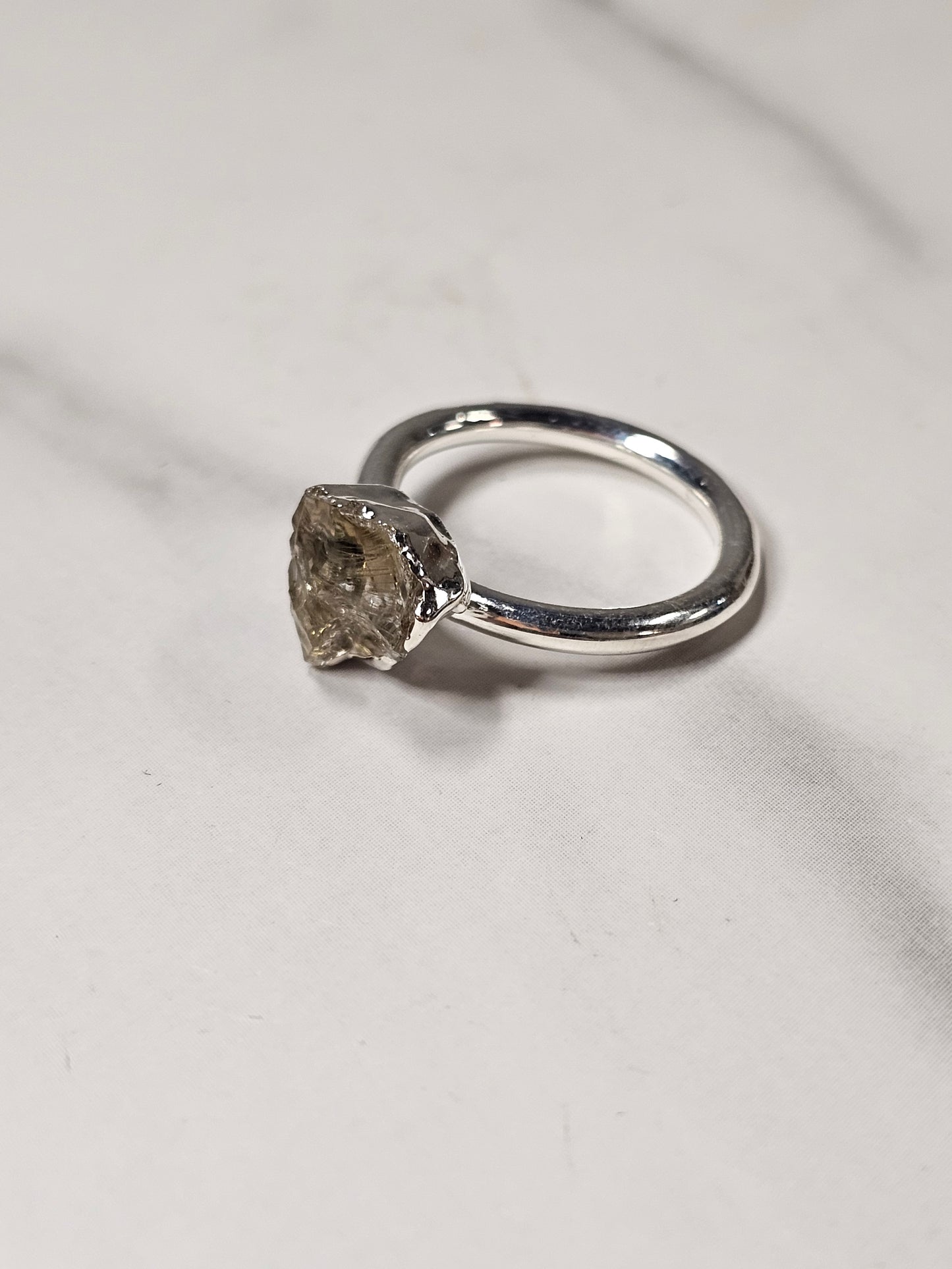 Rough Smokey Quartz Silver Plated Ring Size 7.5