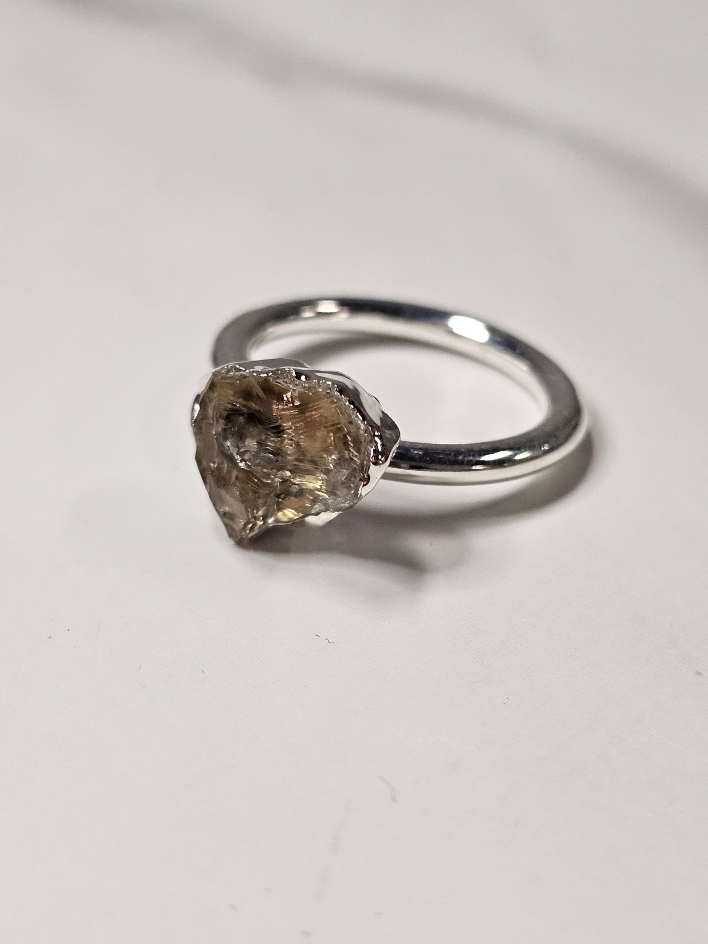 Rough Smokey Quartz Silver Plated Ring Size 7.5