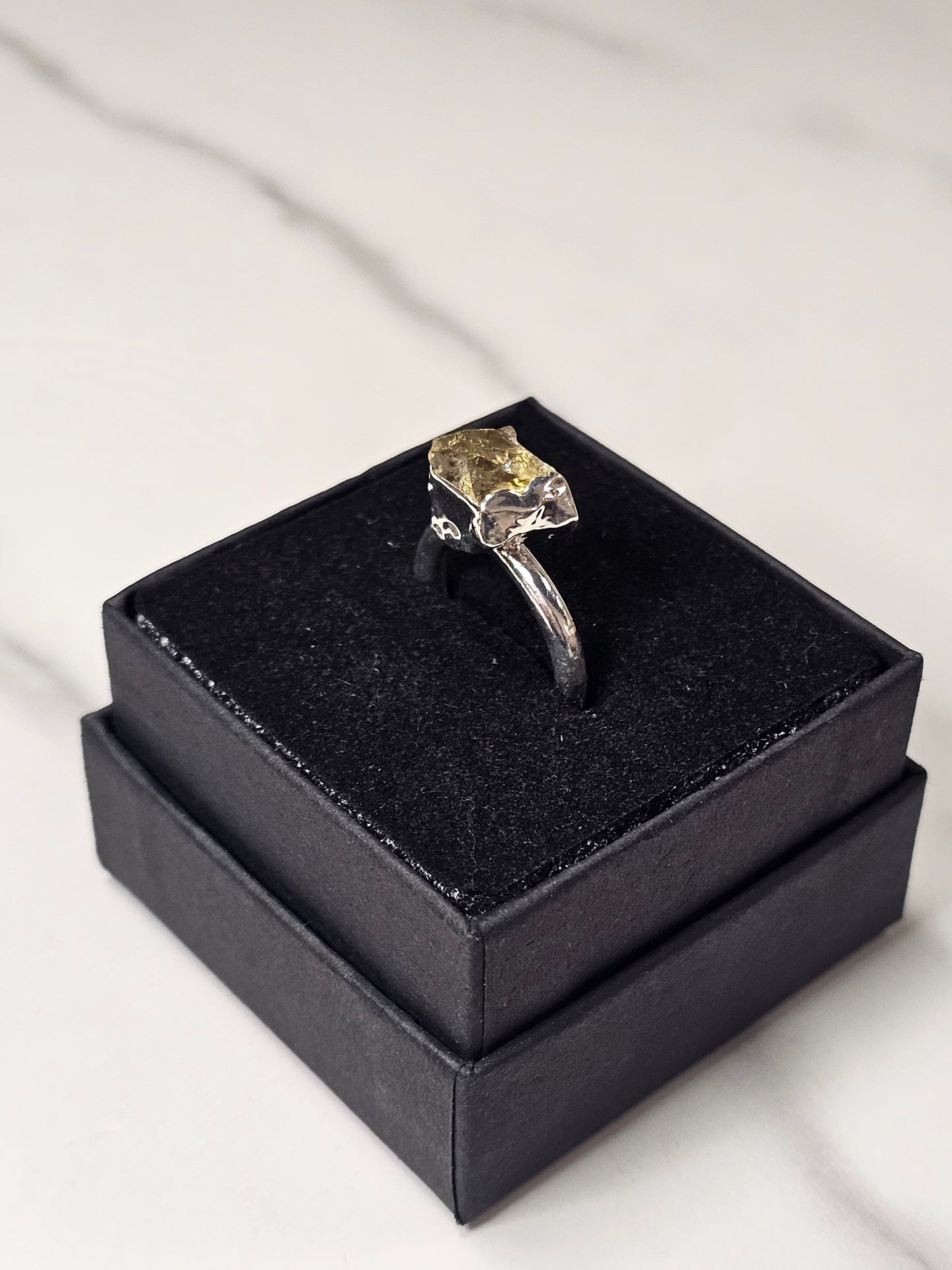 Rough Smokey Quartz Silver Plated Ring Size 4