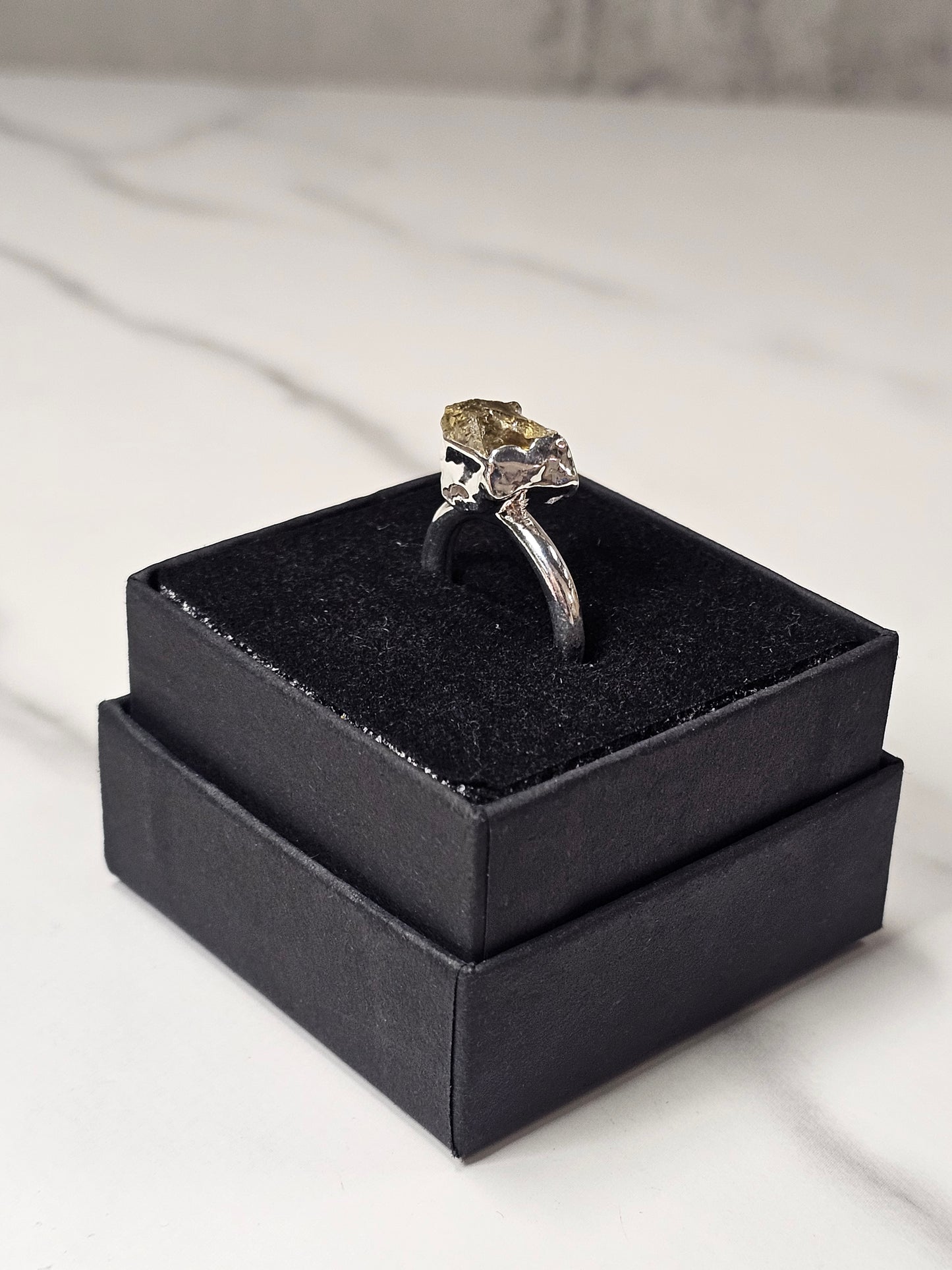 Rough Smokey Quartz Silver Plated Ring Size 4