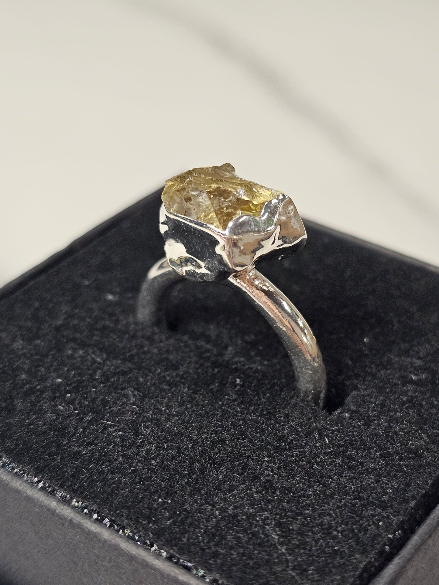 Rough Smokey Quartz Silver Plated Ring Size 4