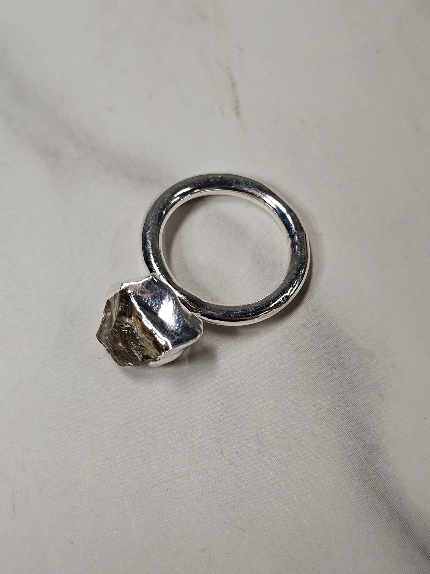 Rough Smokey Quartz Silver Plated Ring Size 4
