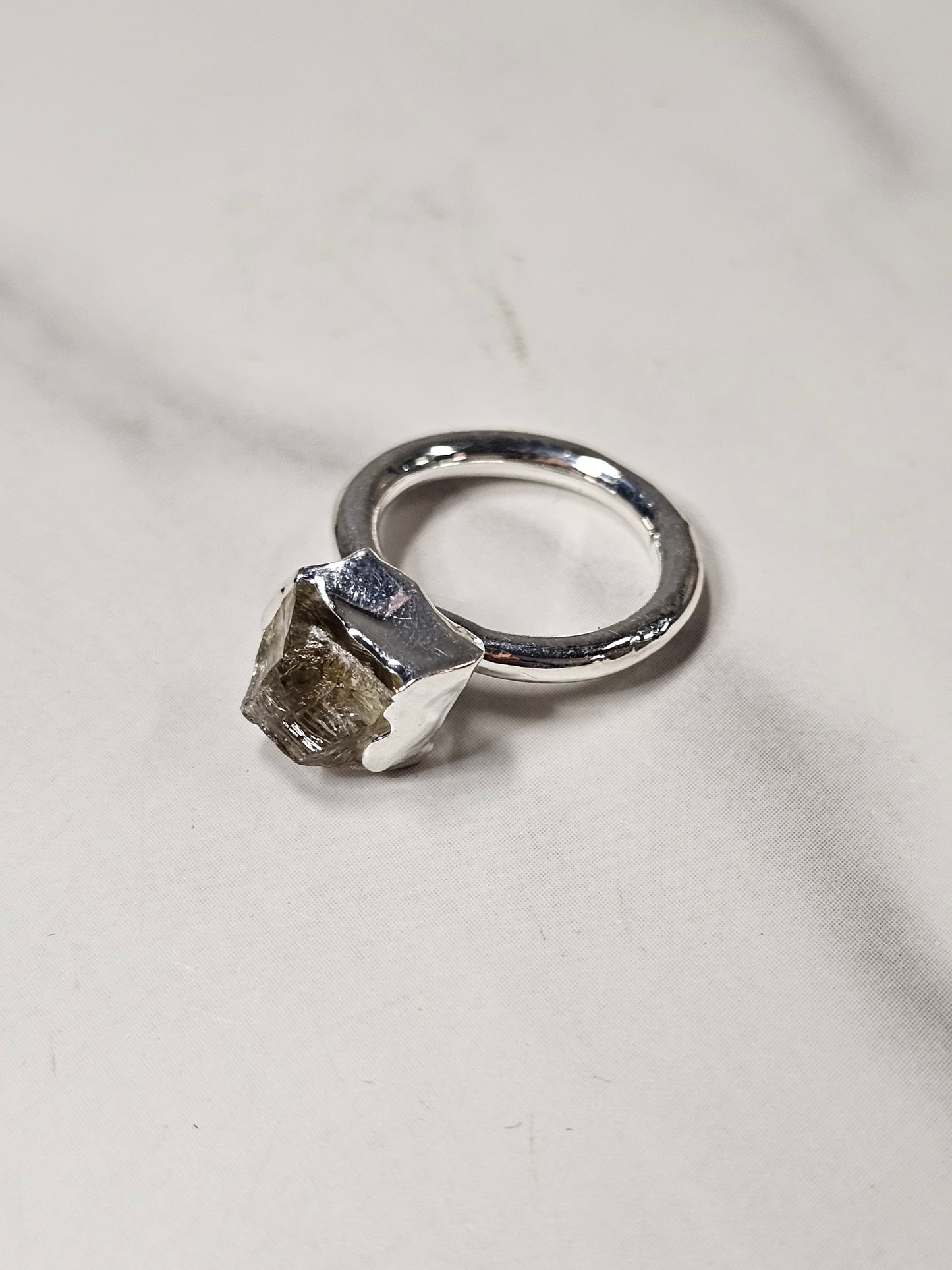 Rough Smokey Quartz Silver Plated Ring Size 4