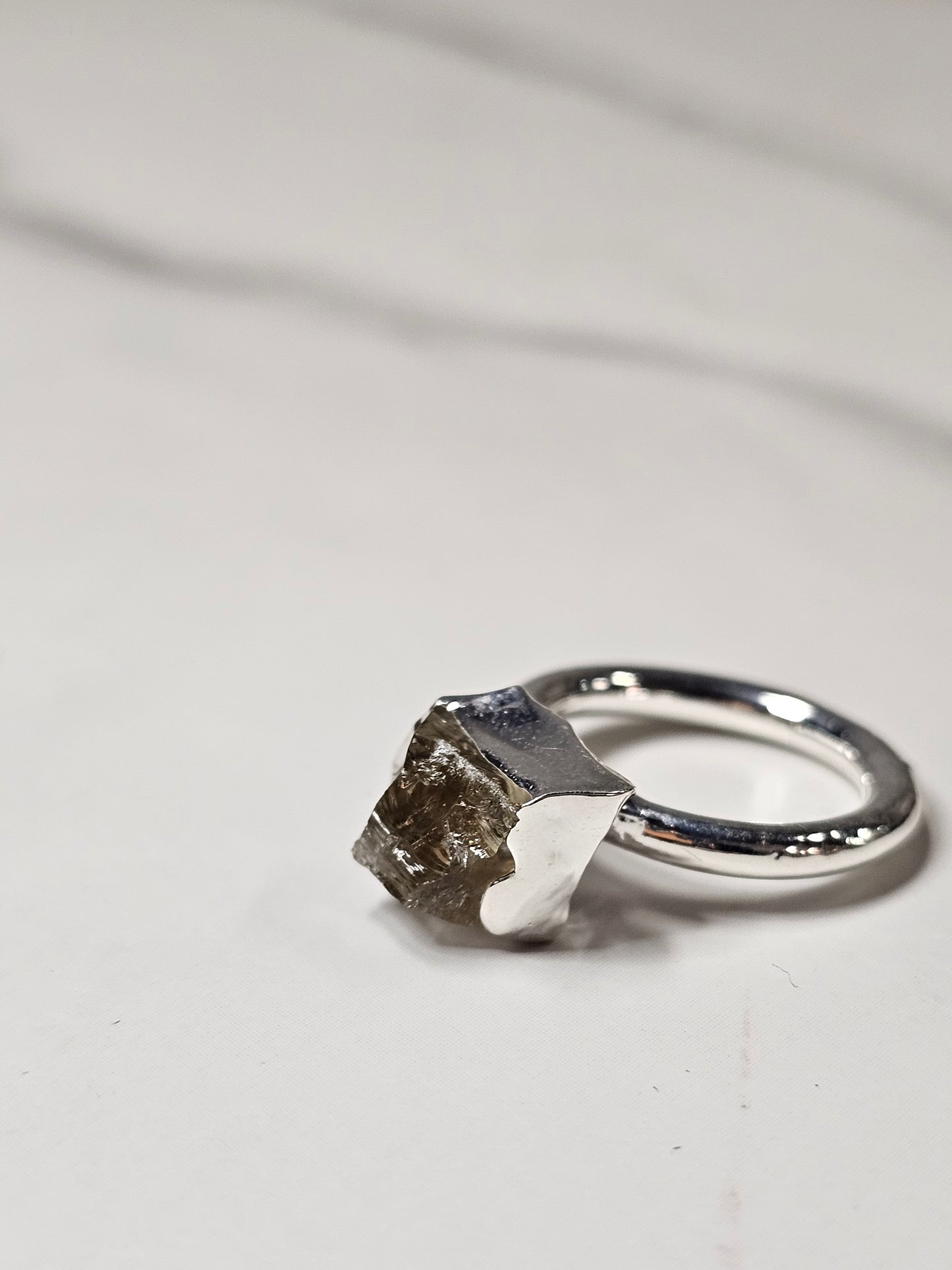 Rough Smokey Quartz Silver Plated Ring Size 4
