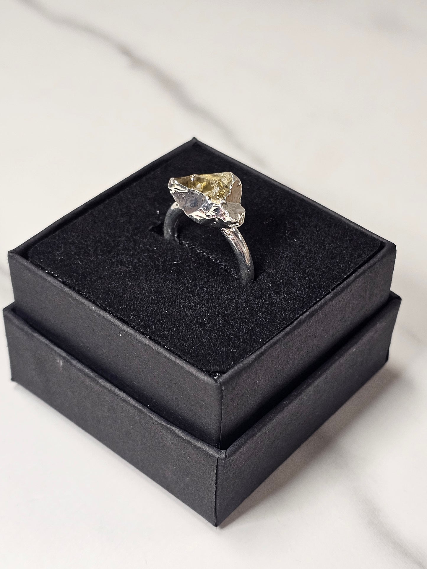 Rough Smokey Quartz Silver Plated Ring Size 4.25