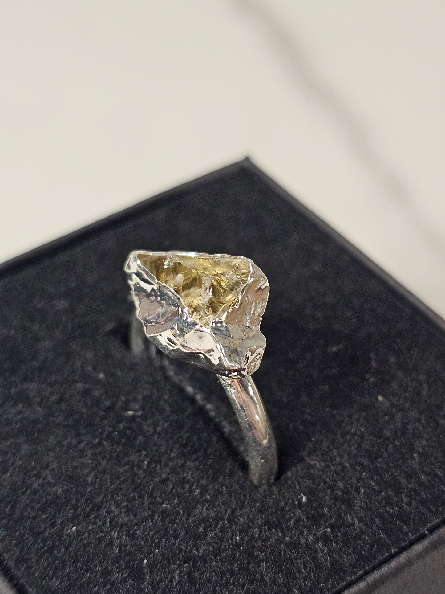 Rough Smokey Quartz Silver Plated Ring Size 4.25