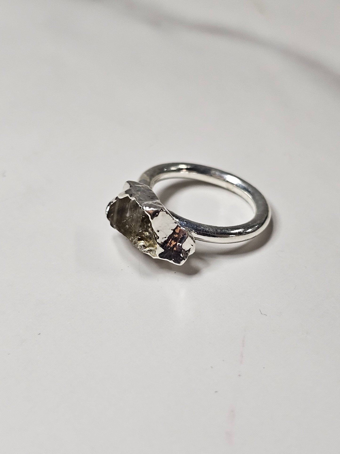 Rough Smokey Quartz Silver Plated Ring Size 4.25
