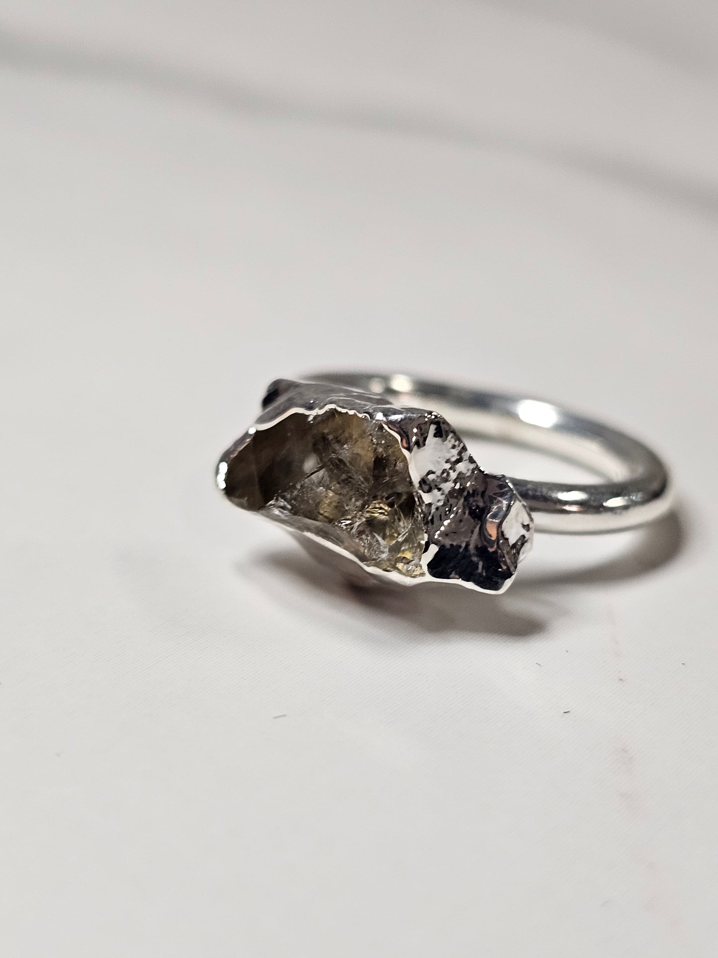 Rough Smokey Quartz Silver Plated Ring Size 4.25