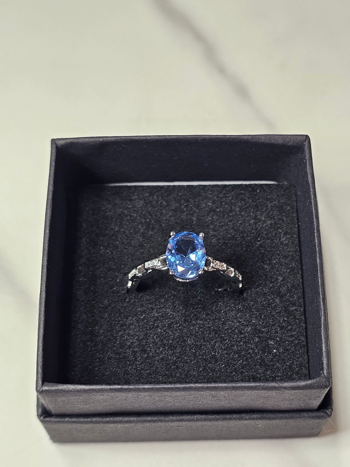 Blue Topaz White Bronze Ring