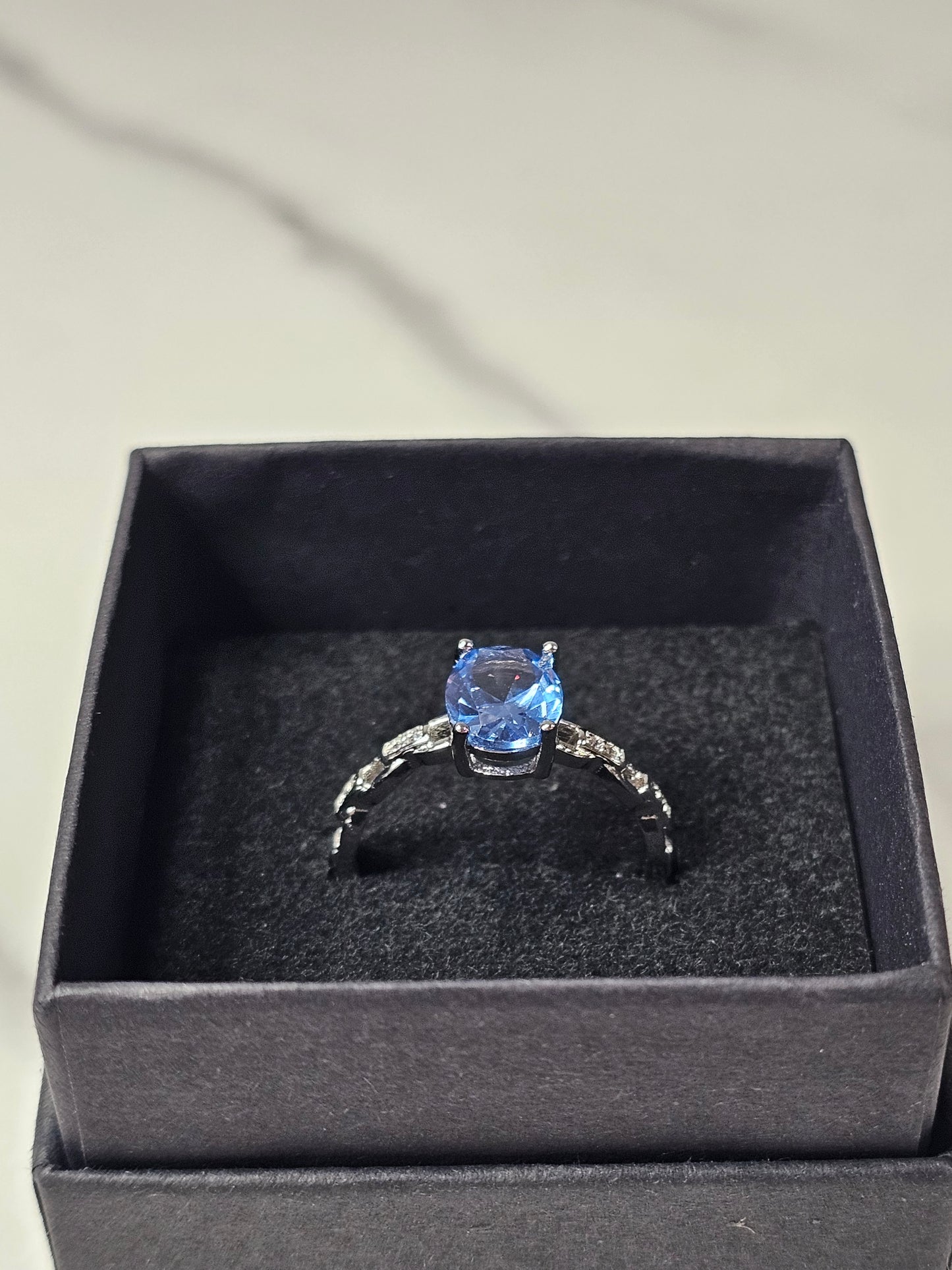 Blue Topaz White Bronze Ring