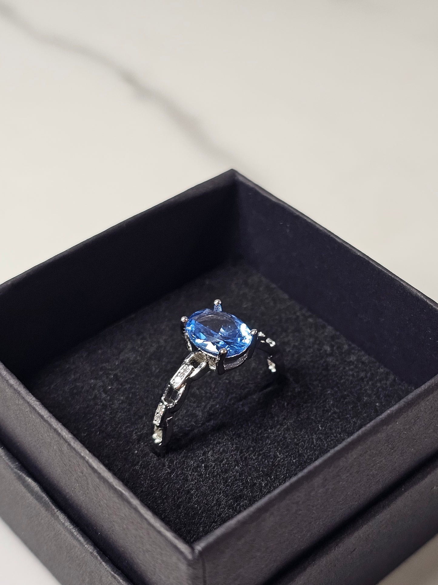 Blue Topaz White Bronze Ring