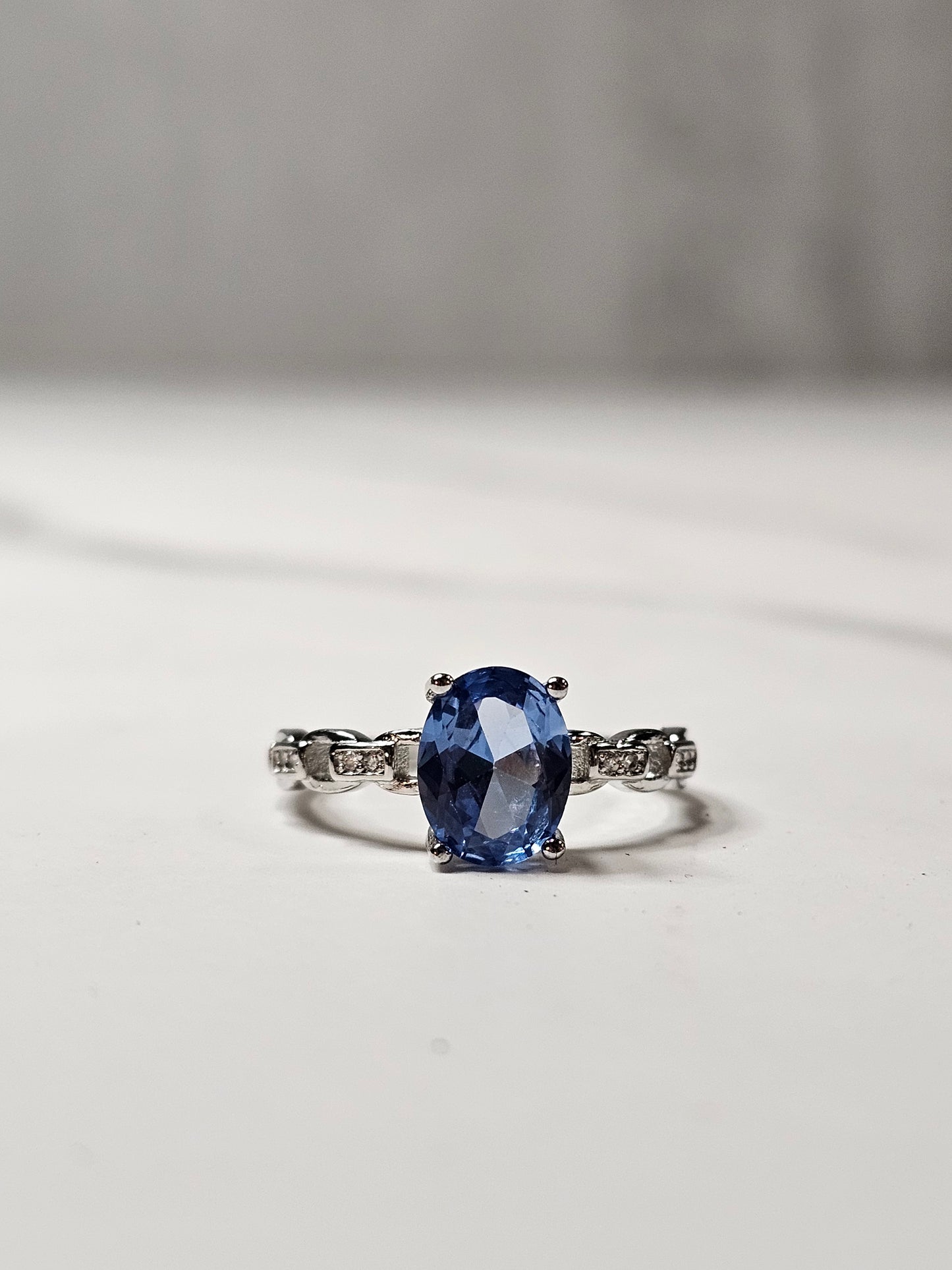 Blue Topaz White Bronze Ring