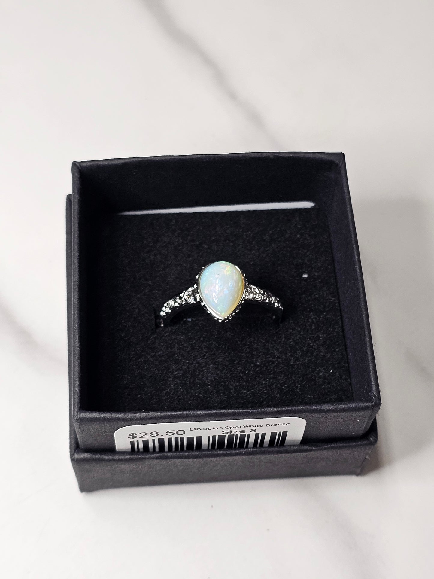 Ethiopian Opal White Bronze Ring