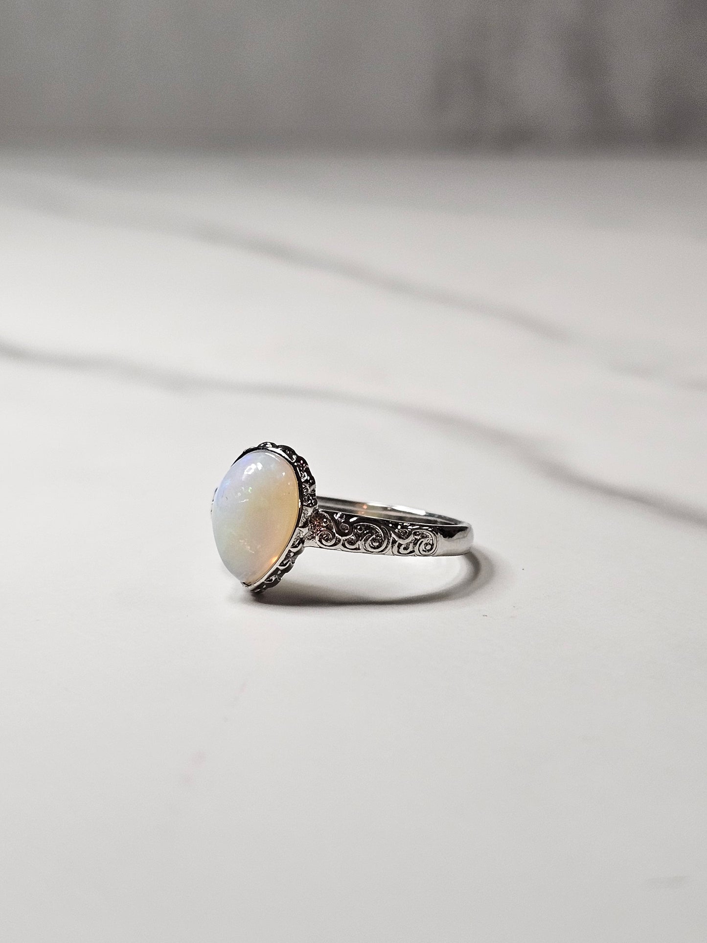 Ethiopian Opal White Bronze Ring