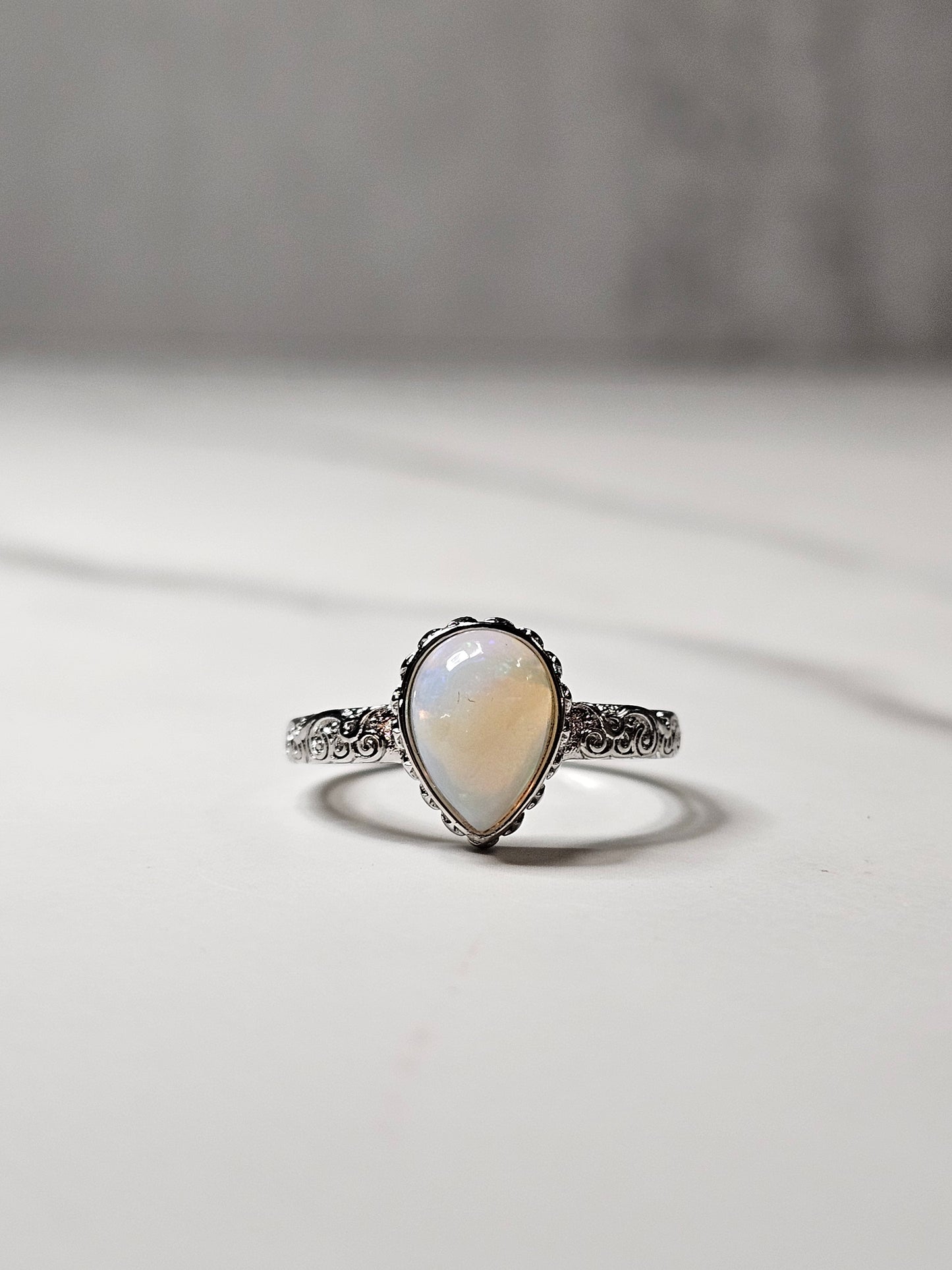 Ethiopian Opal White Bronze Ring