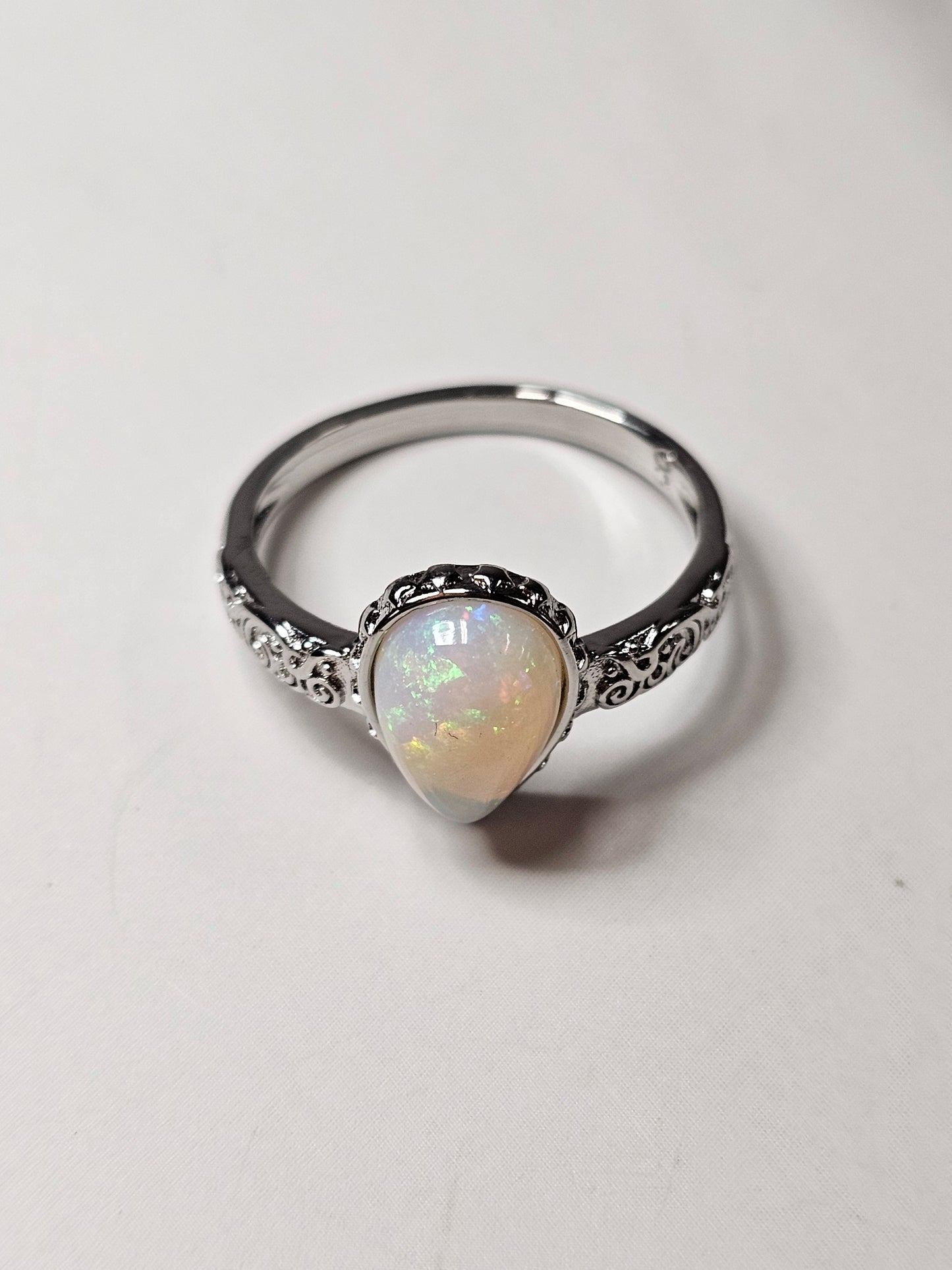Ethiopian Opal White Bronze Ring