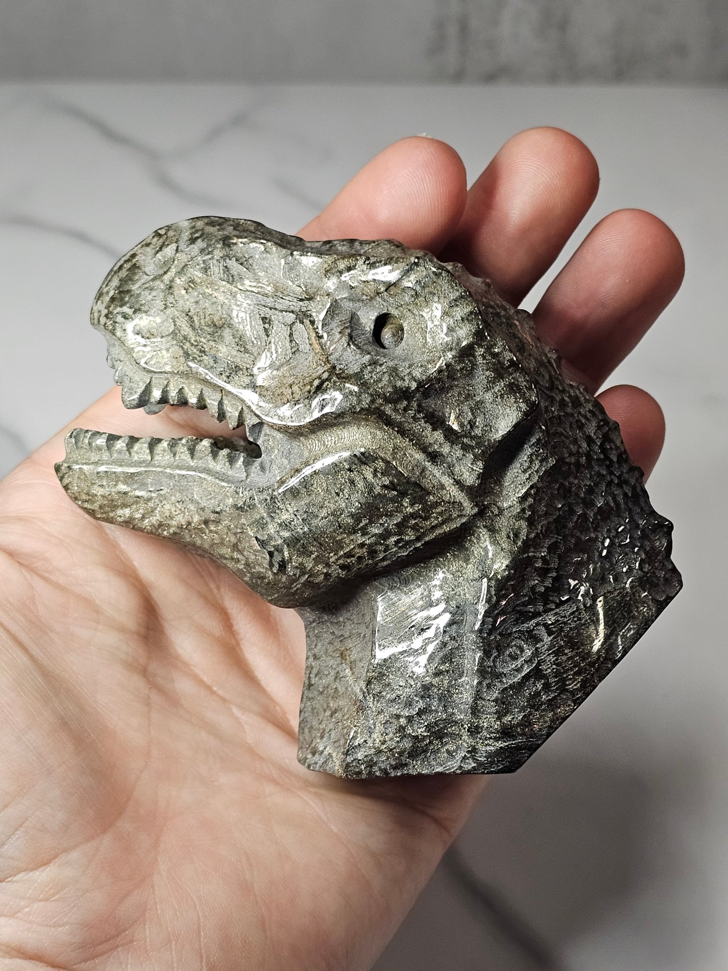 Pyrite Dinosaur Head Carving