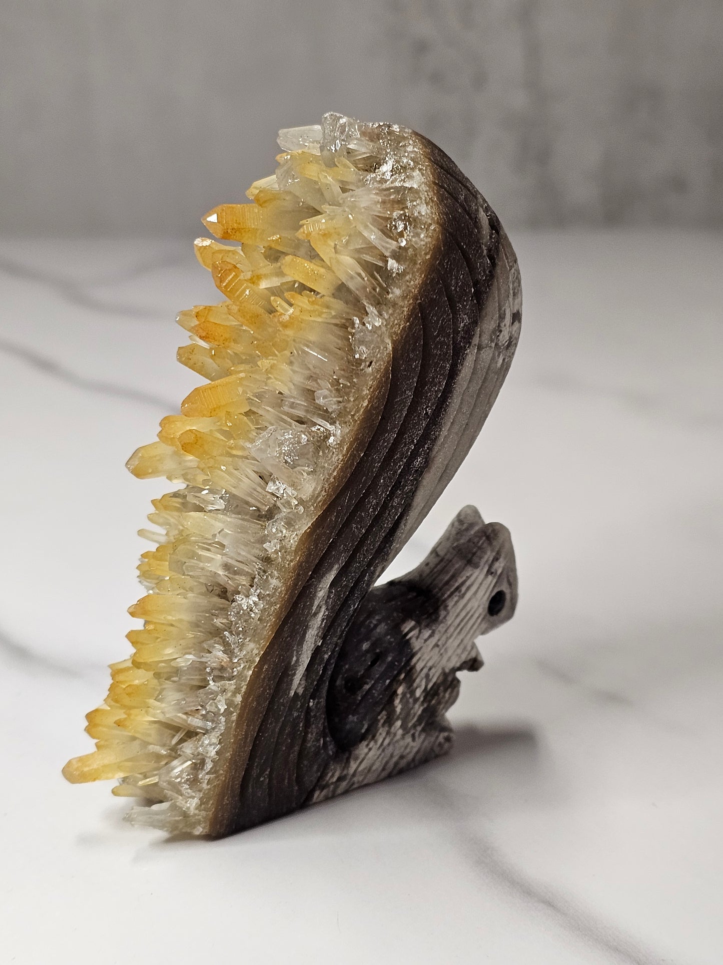 Citrine Cluster Squirrel Carving