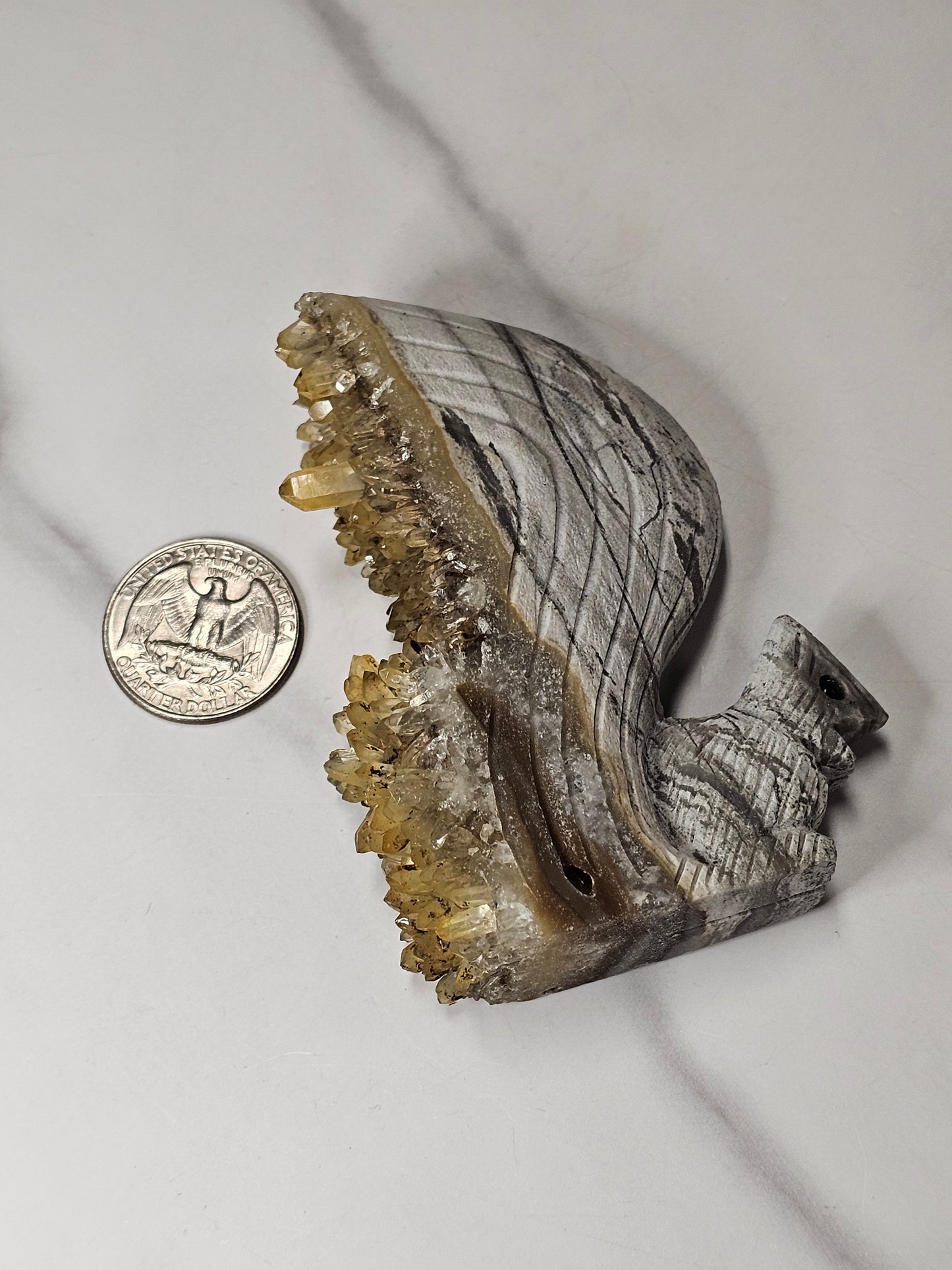 Citrine Cluster Squirrel Carving