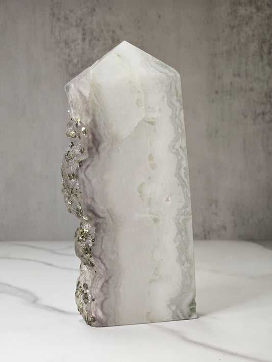 Pyrite on Fluorite Natural Tower Slice