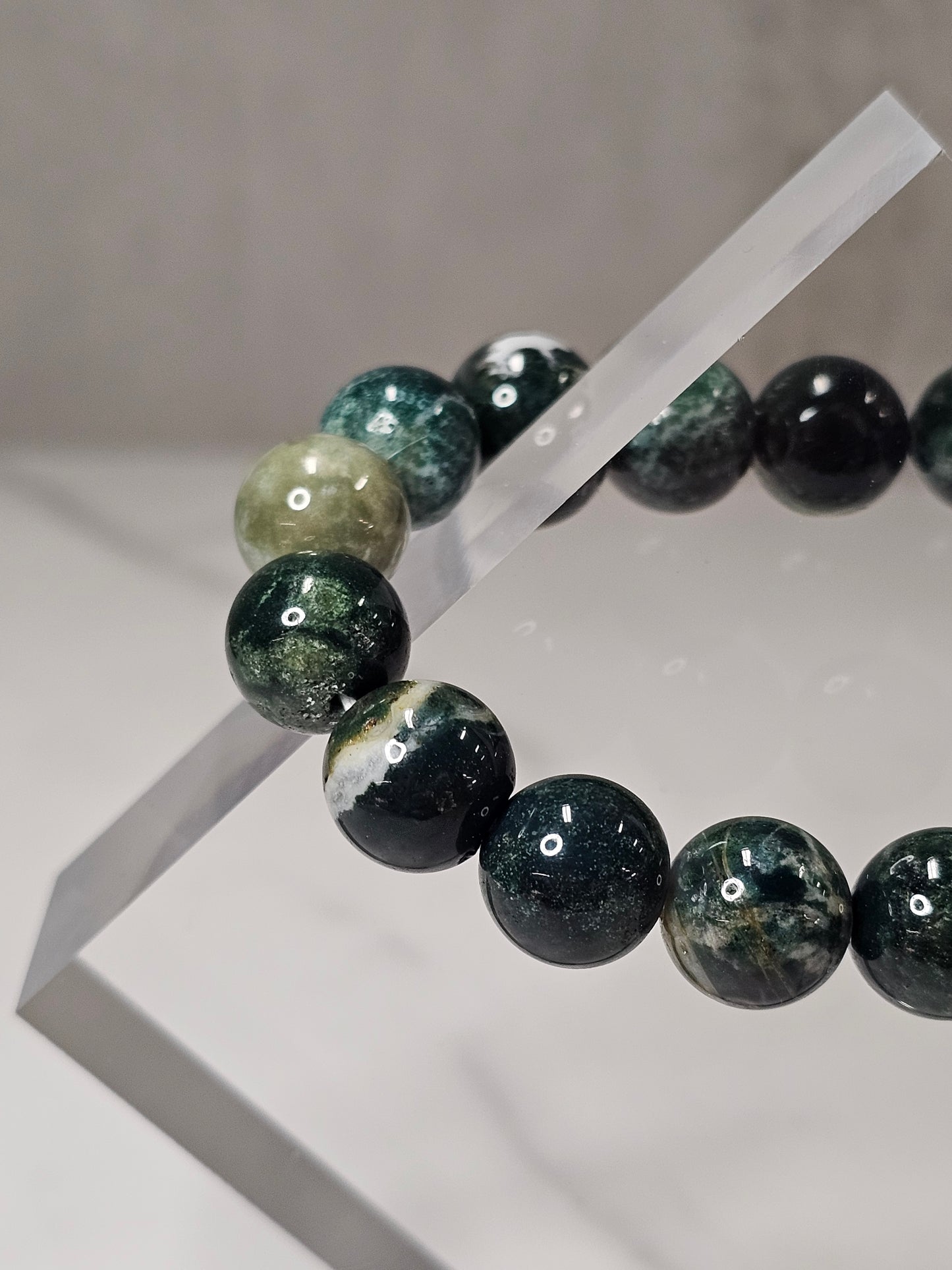 Moss Agate Stretchy Bracelet (Large Bead)