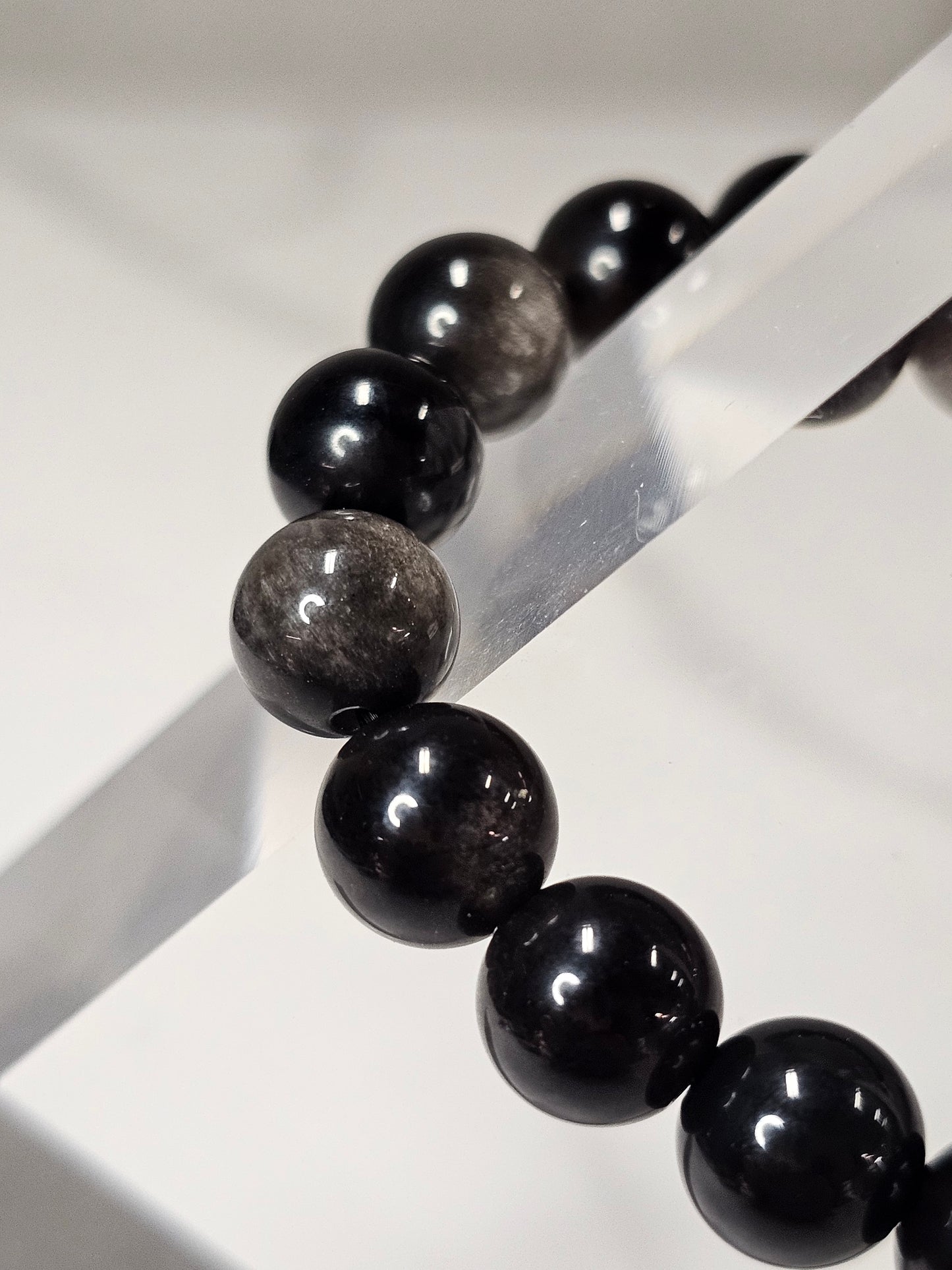 Silver Sheen Obsidian Stretchy Bracelet