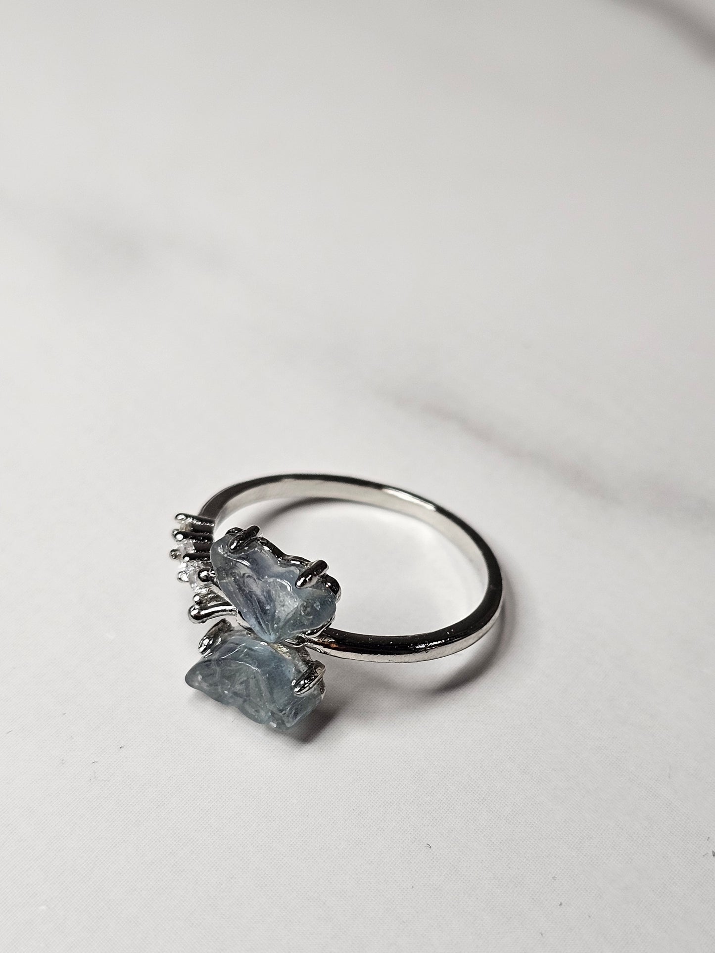 Rainbow Fluorite Butterfly White Bronze Ring