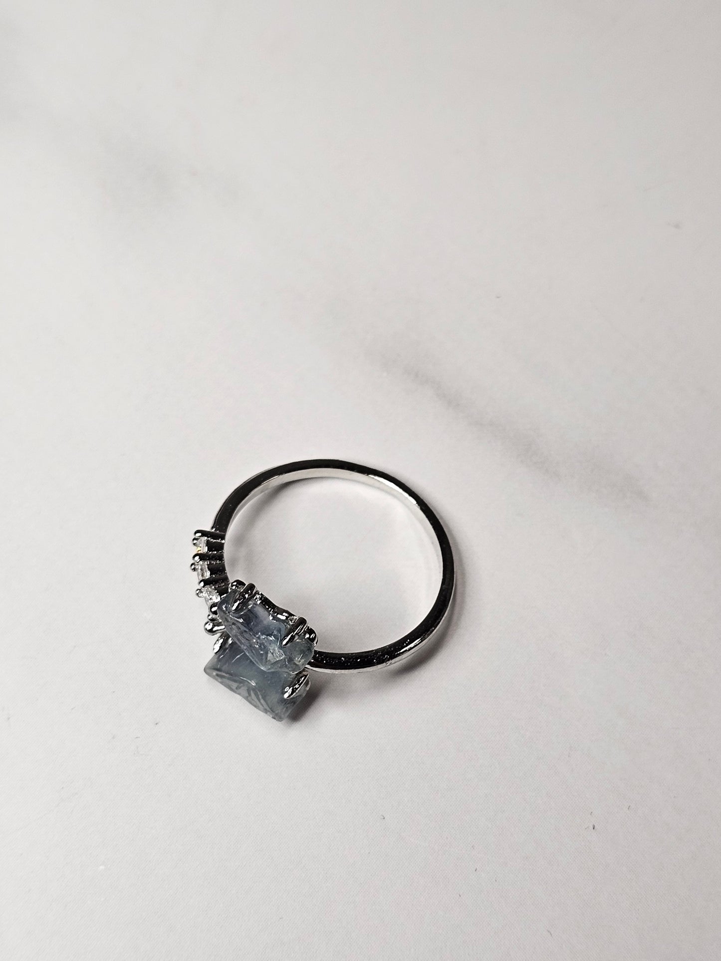 Rainbow Fluorite Butterfly White Bronze Ring