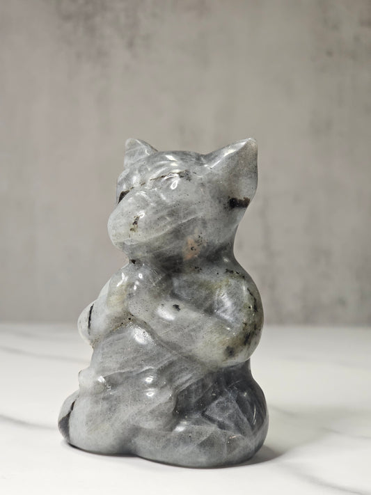 Labradorite Meditating Yoga Dog Carving