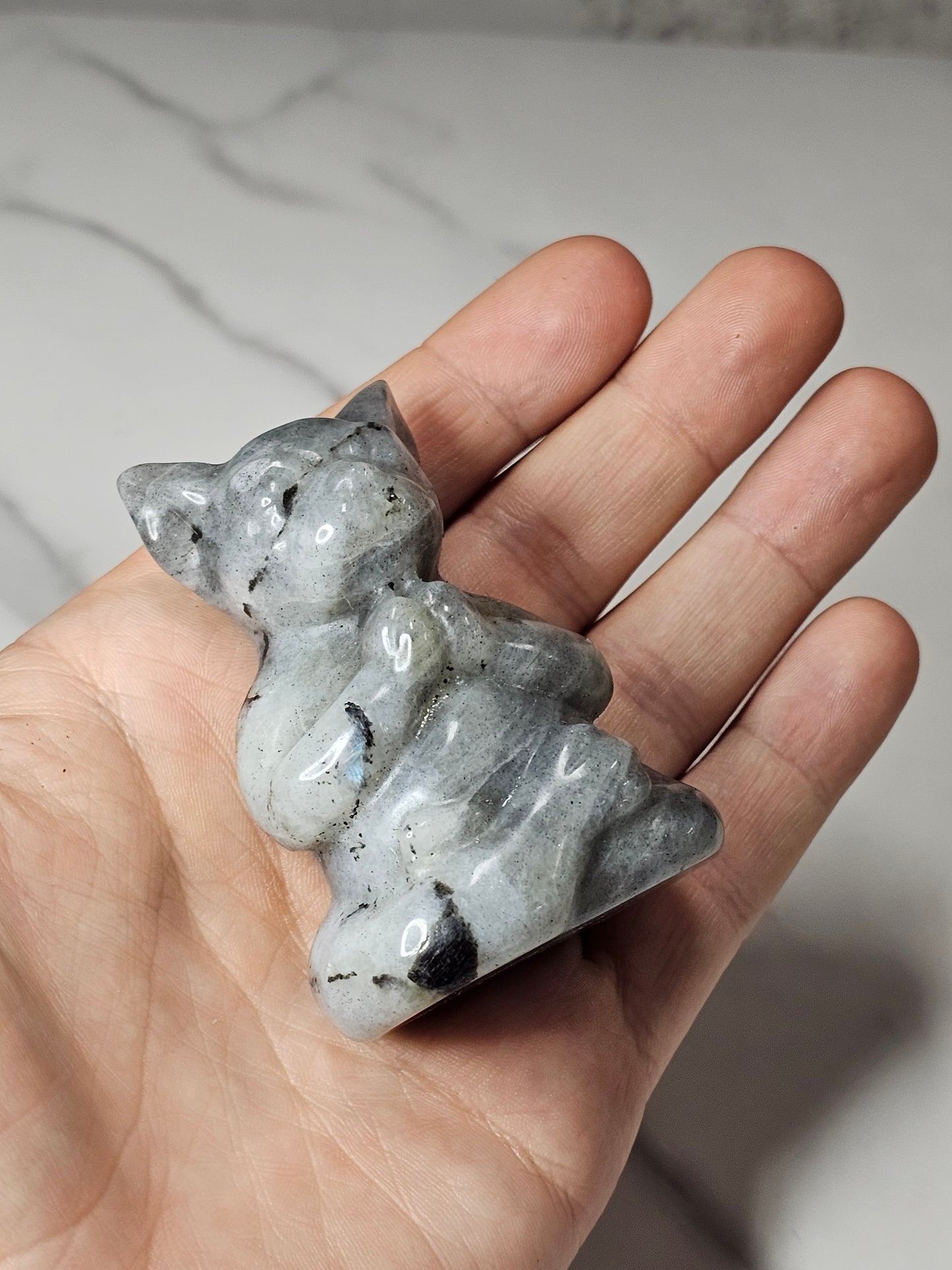 Labradorite Meditating Yoga Dog Carving