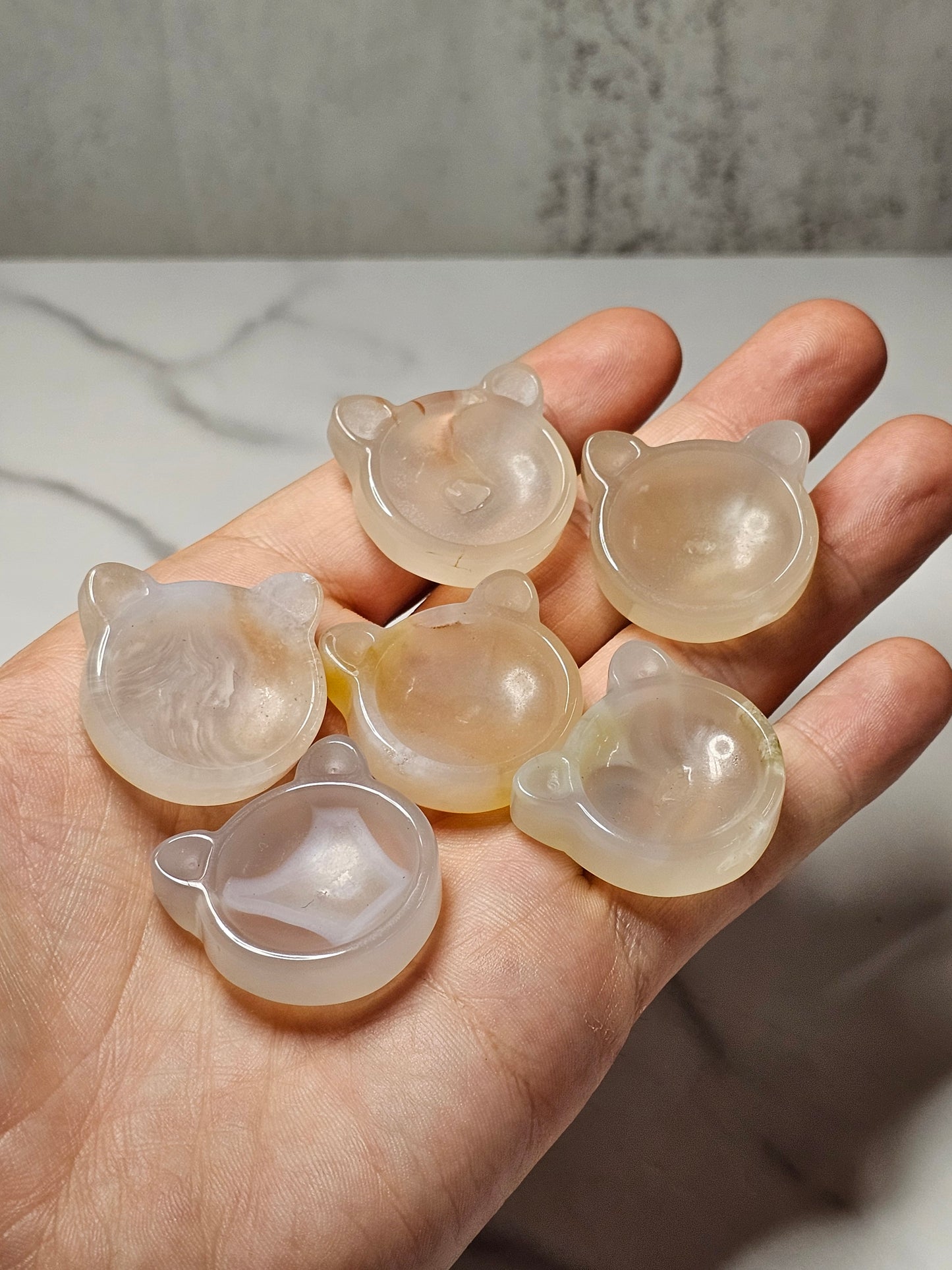 Mini Flower Agate Cat Shaped Bowl/Dish