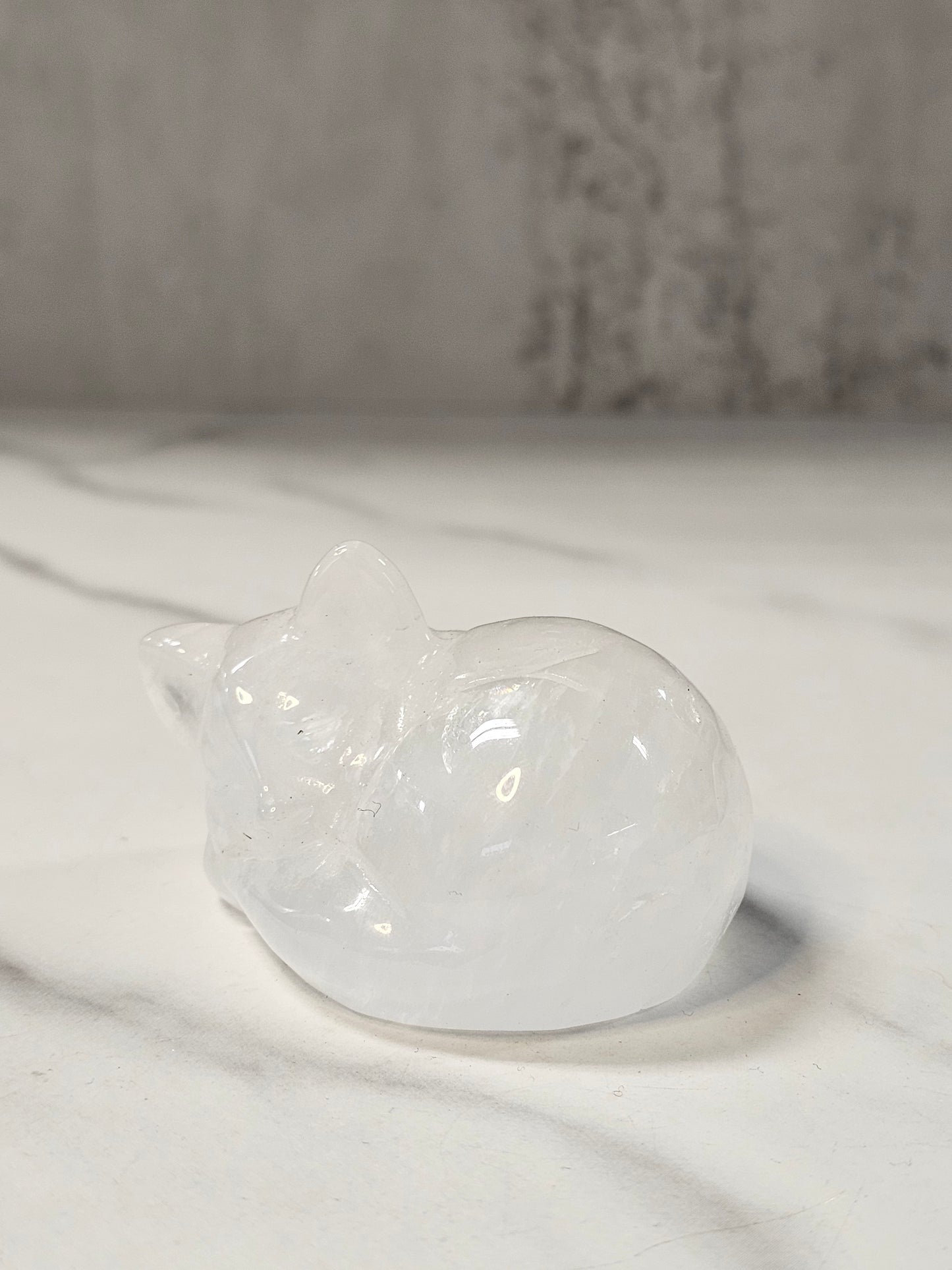 Clear Quartz Sleeping Cat Carving