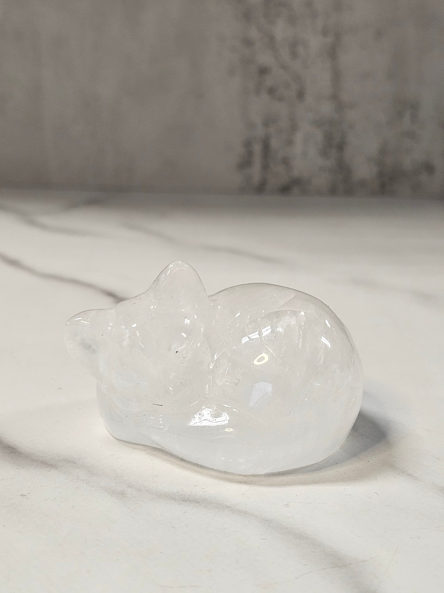 Clear Quartz Sleeping Cat Carving