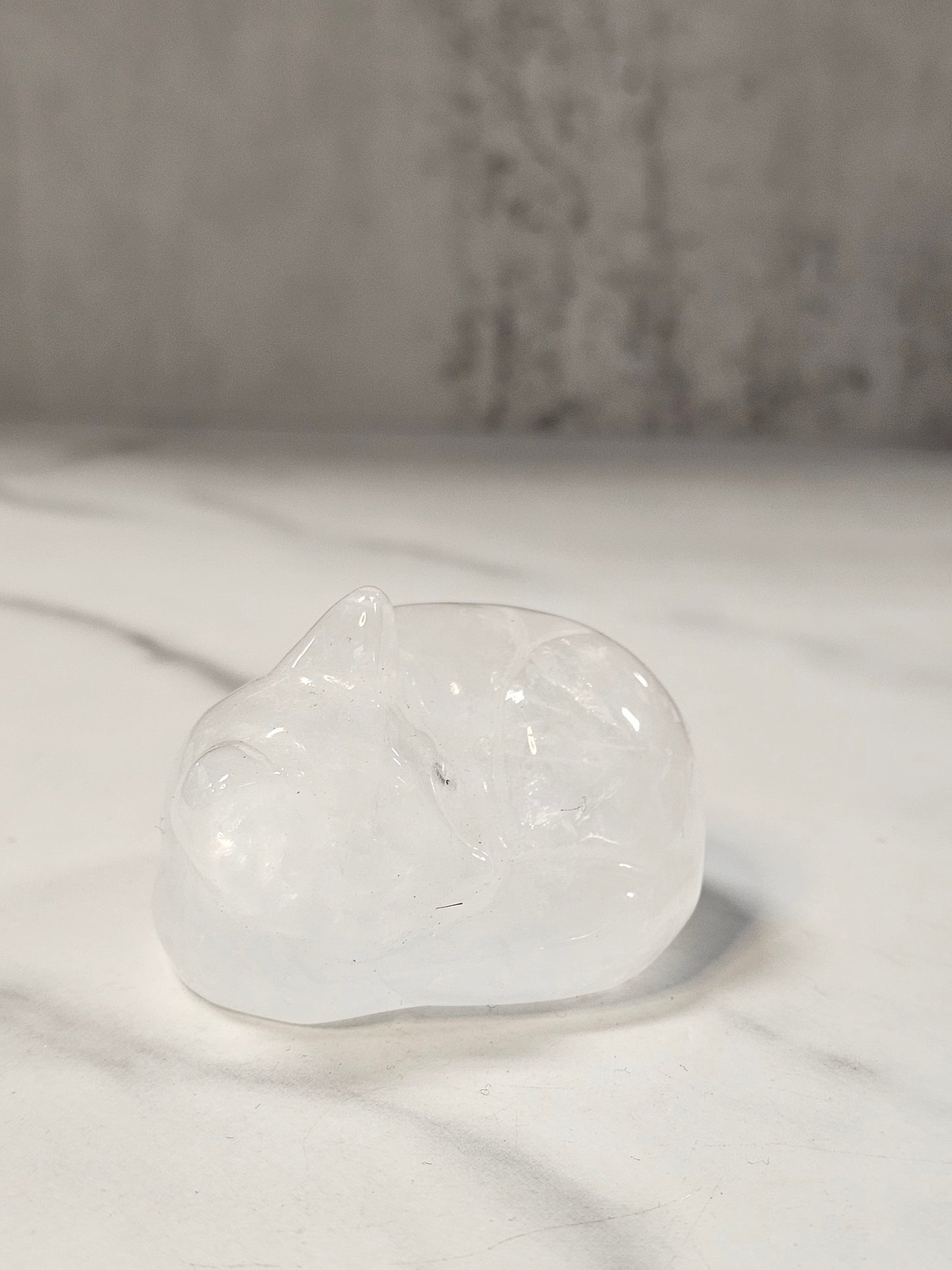 Clear Quartz Sleeping Cat Carving