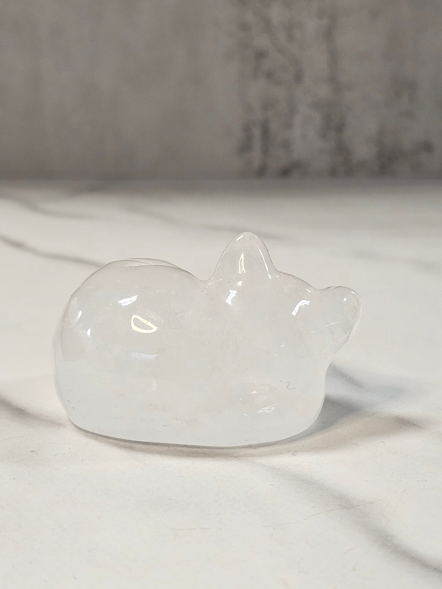 Clear Quartz Sleeping Cat Carving