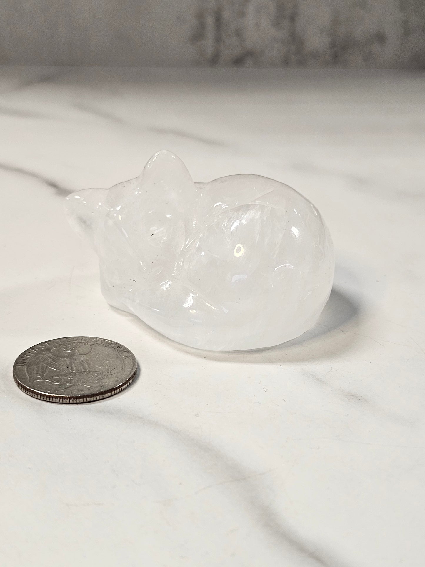 Clear Quartz Sleeping Cat Carving