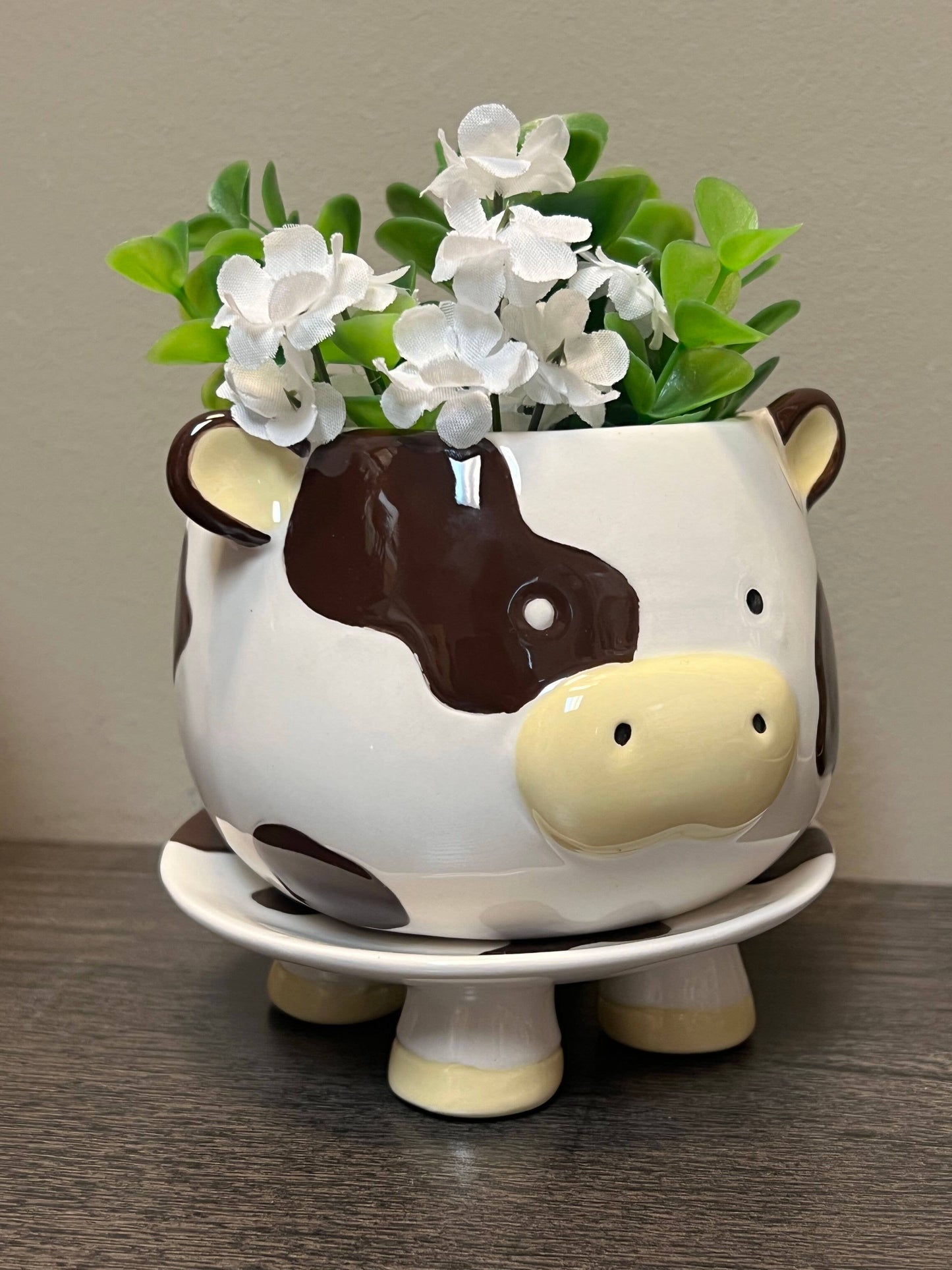 Brown Cow Ceramic Footsie Planter